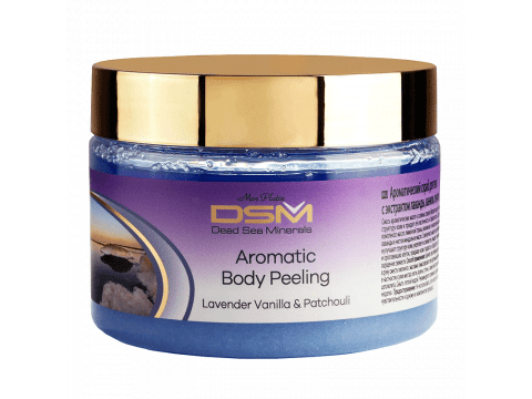 Peeling aromat pentru corp pe bază de uleiuri naturale și sarea mării moarte cu levănțică, vanilie și patchouli