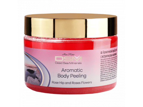 Peeling aromat pentru corp pe bază de uleiuri naturale și sarea mării moarte cu trandafir