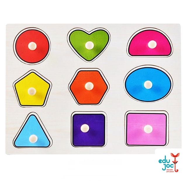 Puzzle din lemn cu forme geometrice cu desen