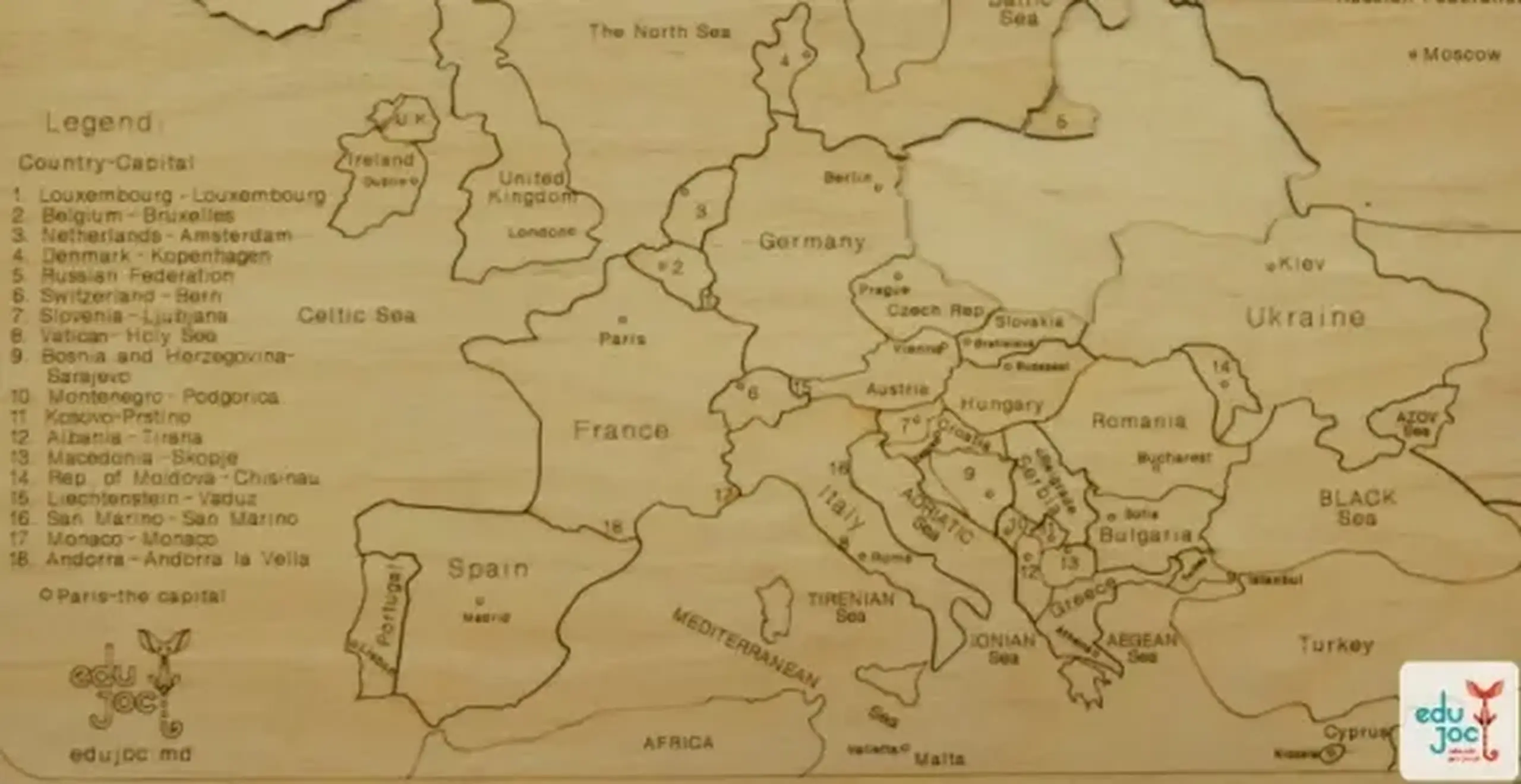 Puzzle harta Europei natur in limba engleza
