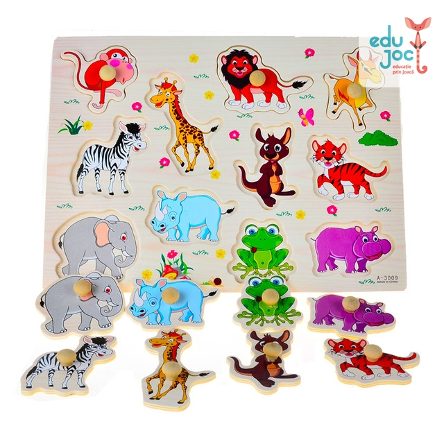 Puzzle incastru animale salbatice cu desen