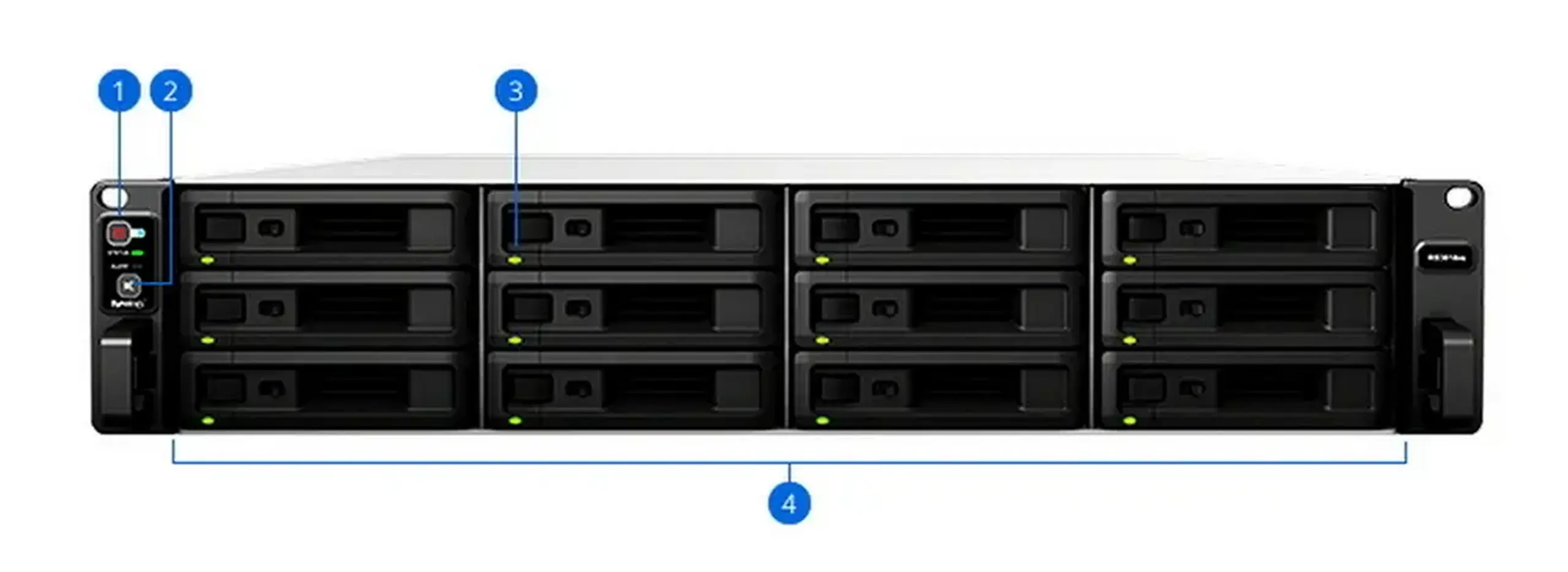 SYNOLOGY „RS3618xs”, 12 locații, 4 nuclee Intel Xeon 2,4 - 2,7 Ghz, 8 Gb*1+3 sloturi, 4x1GbE, 2xPCIe