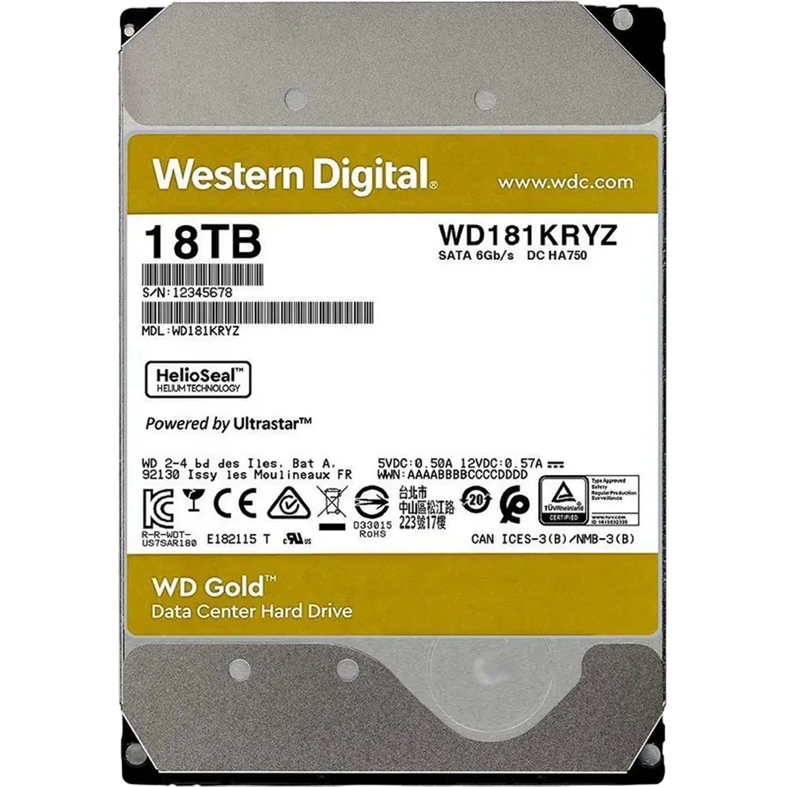 Unitate HDD Western Digital WD Gold, 3.5", 18 TB <WD181KRYZ>