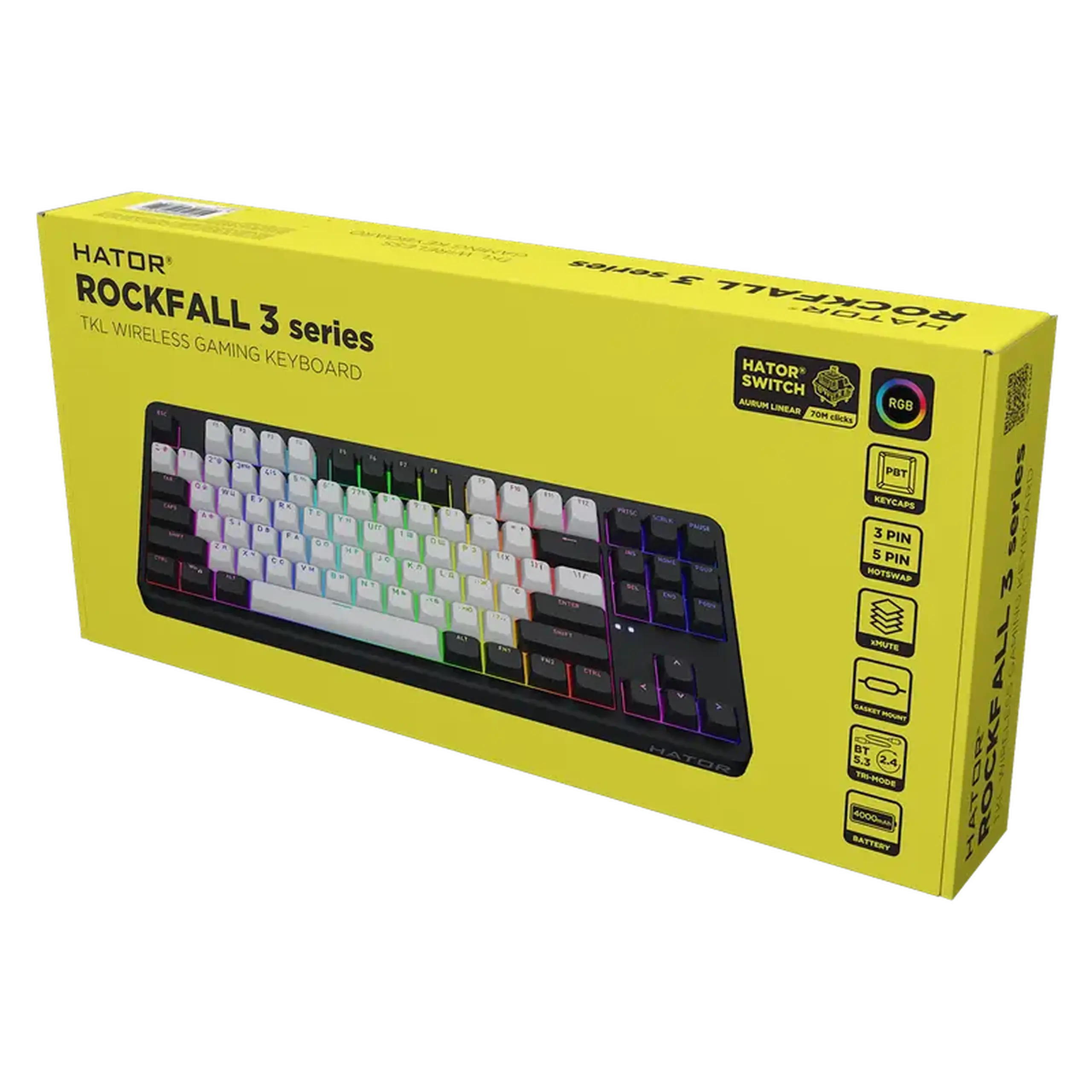 Tastatură HATOR Rockfall 3 TKL, Cu fir / Fără fir, Negru