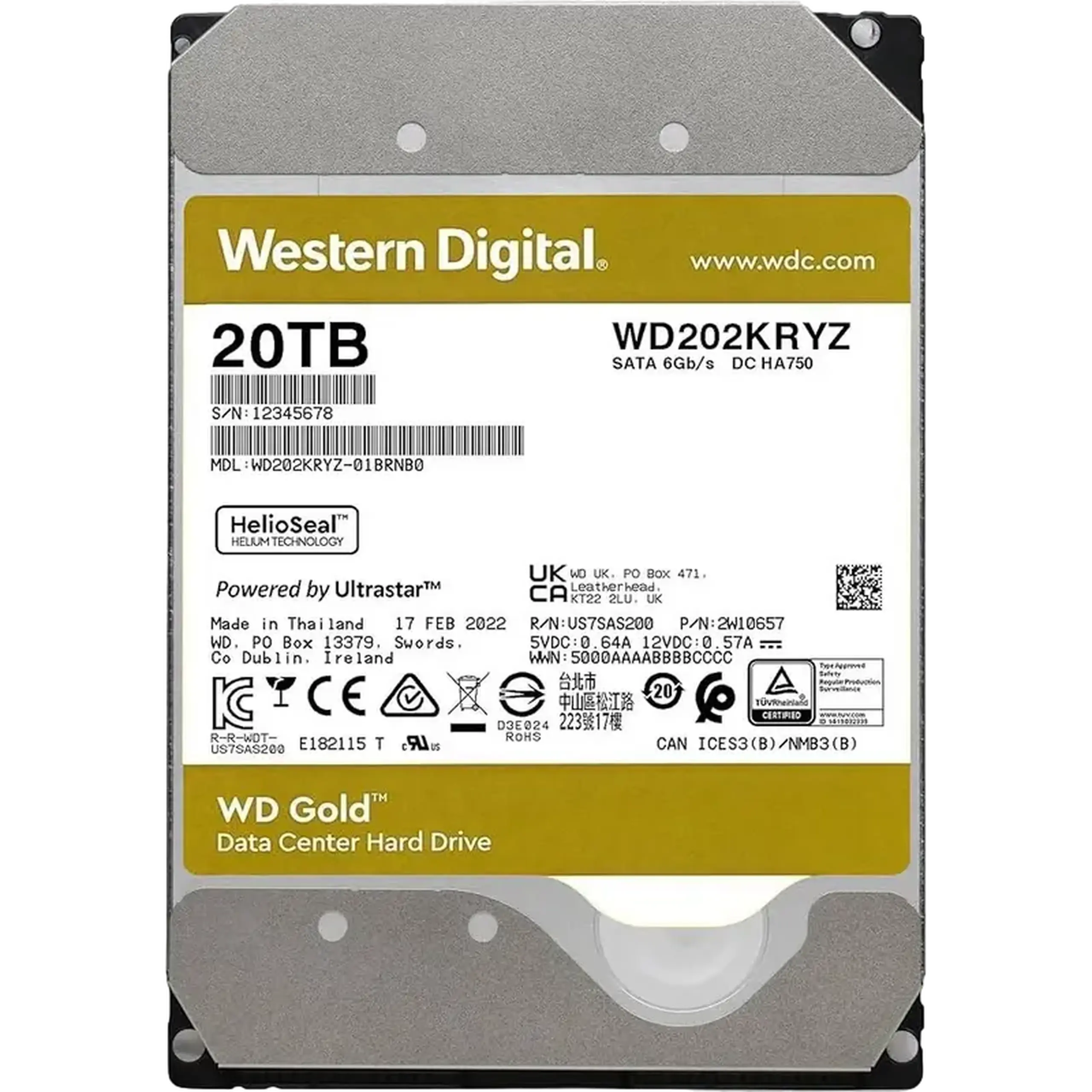 Unitate HDD Western Digital WD Gold, 3.5", 20 TB <WD202KRYZ>