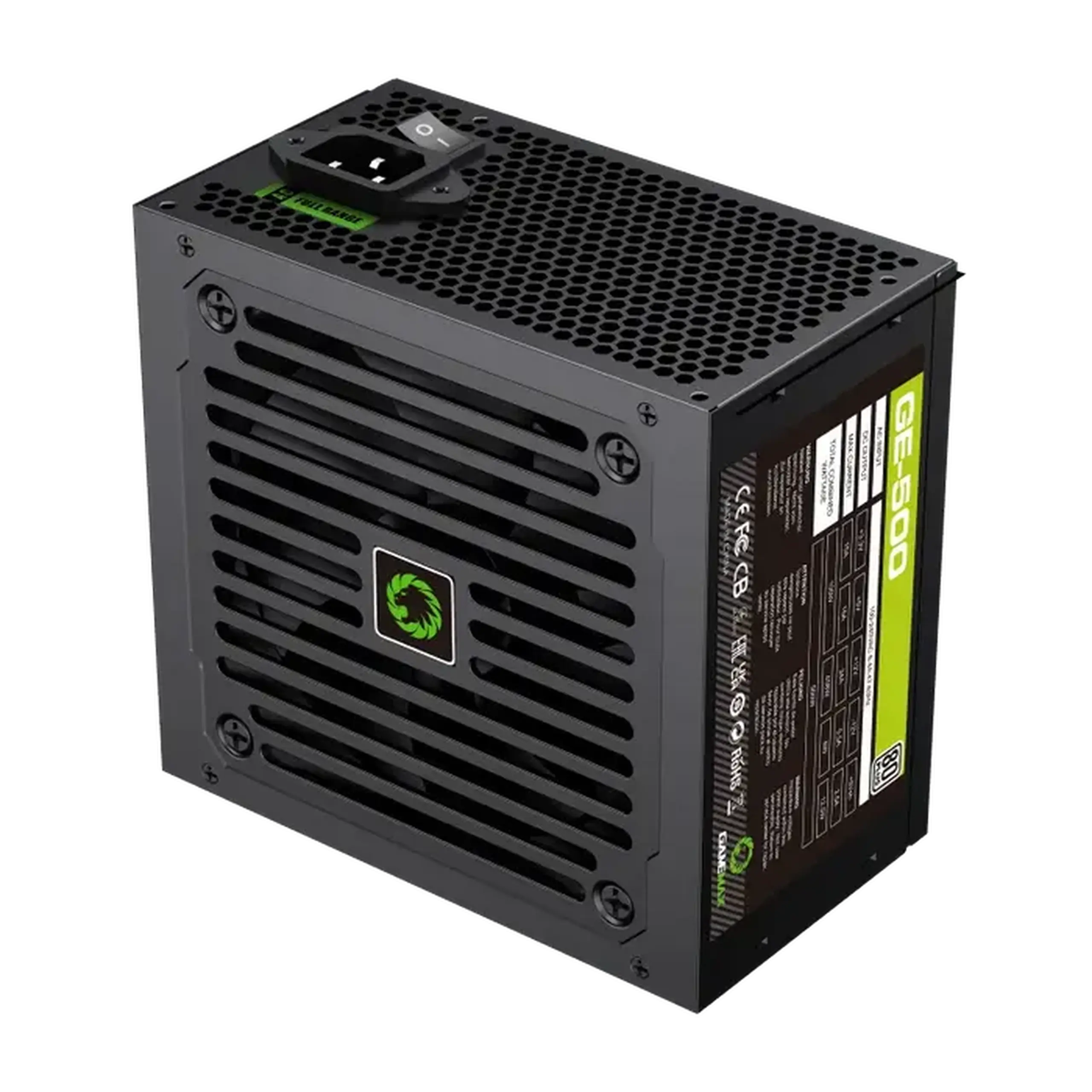 Sursă de alimentare ATX 500W GAMEMAX GE - 500, 80+, 120mm, PFC activ, ventilator de control al temperaturii, negru