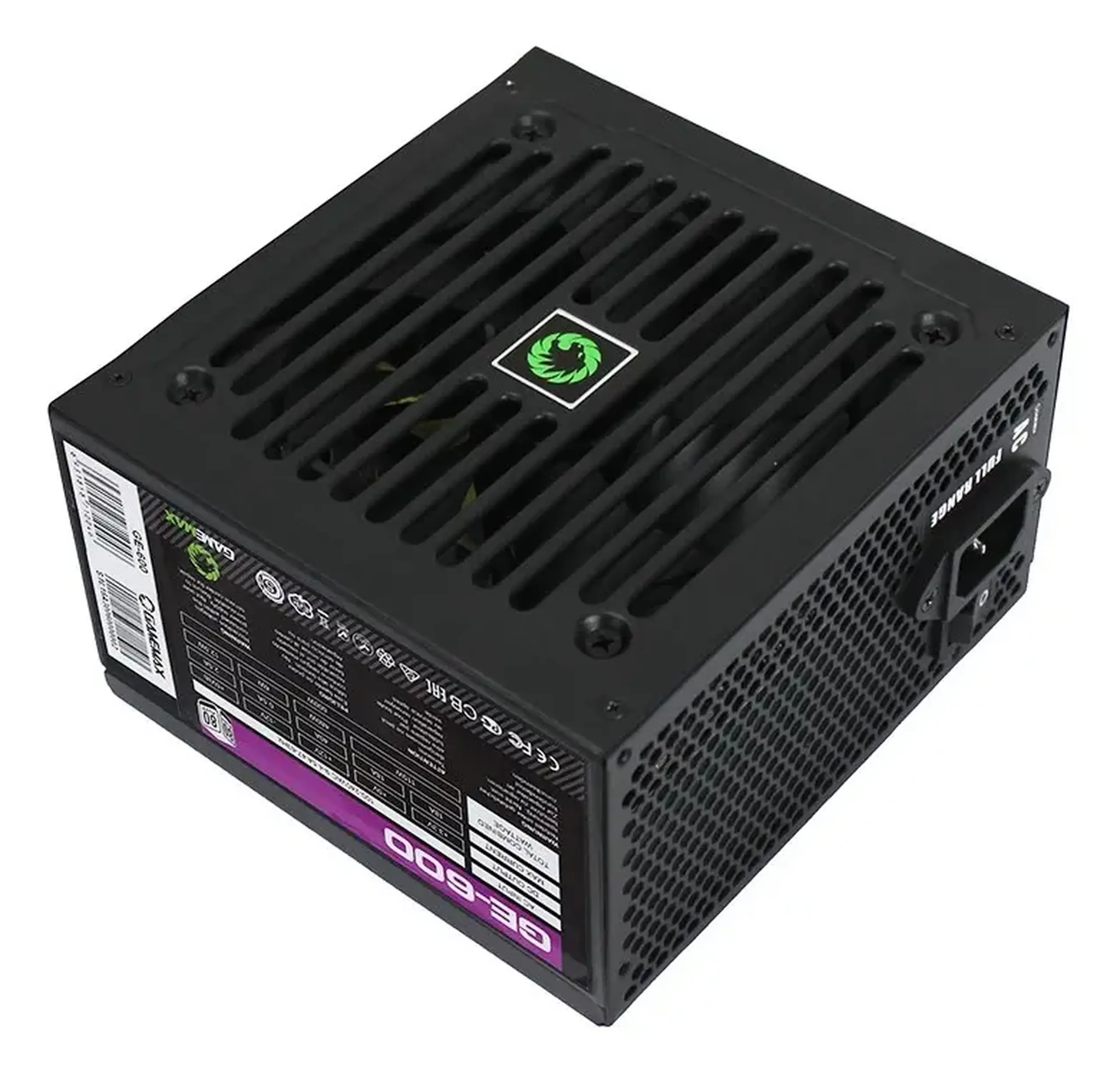 Sursă de alimentare ATX 600W GAMEMAX GE - 600, 80+, 120mm, PFC activ, ventilator de control al temperaturii, negru
