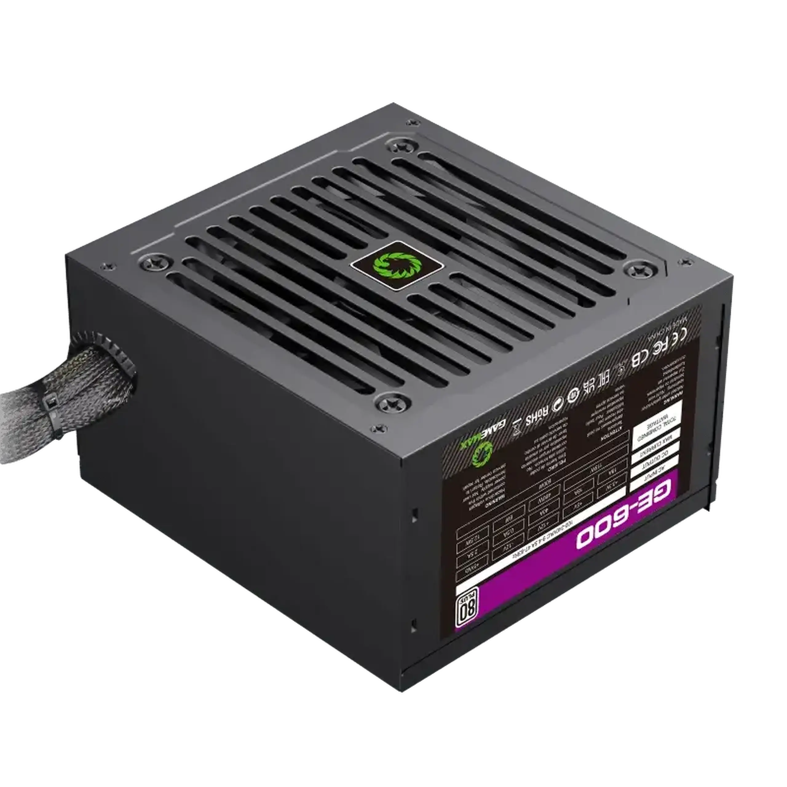 Sursă de alimentare ATX 600W GAMEMAX GE - 600, 80+, 120mm, PFC activ, ventilator de control al temperaturii, negru
