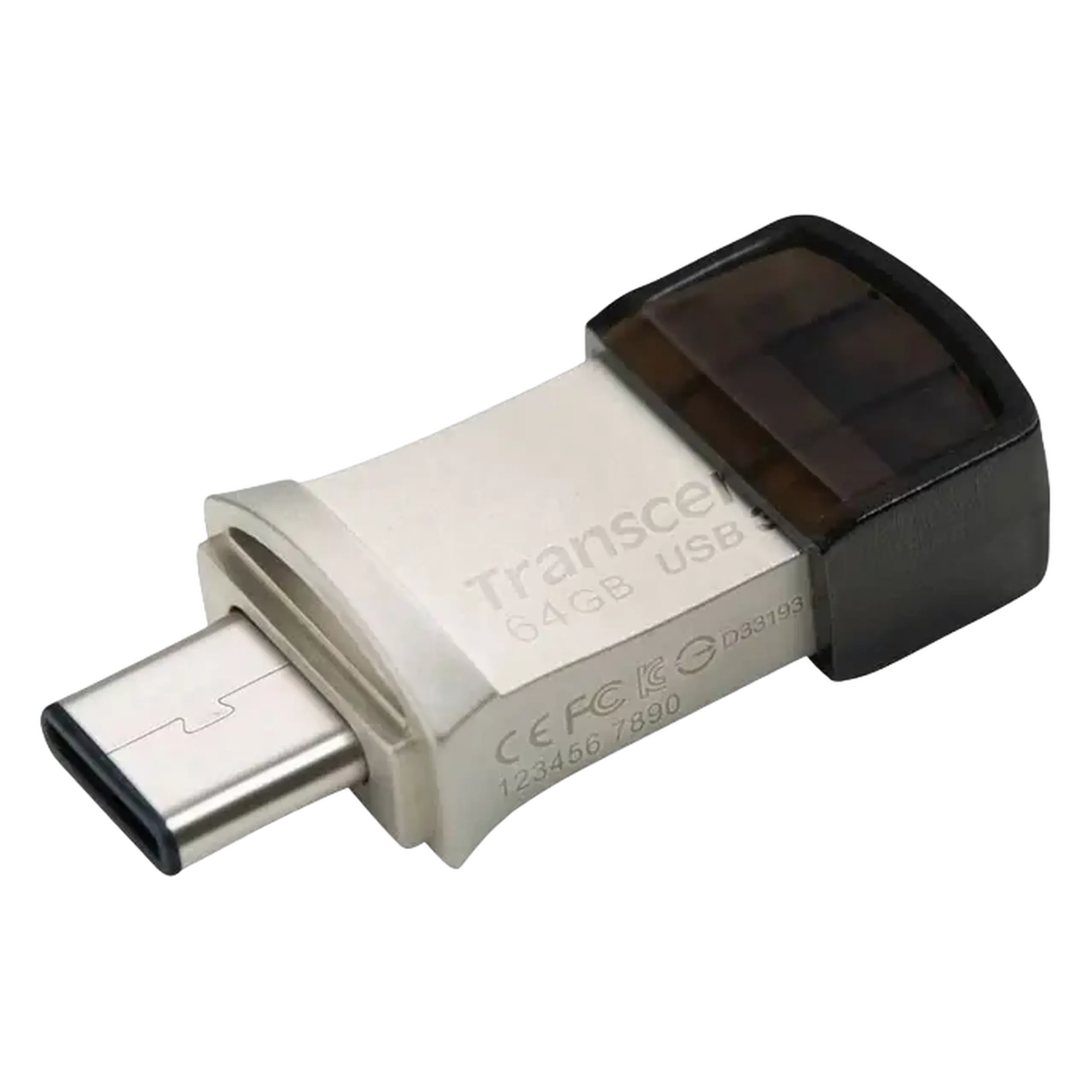 Unitate Flash USB3.1/Type - C de 64 GB Transcend „JetFlash 890”, argintiu, carcasă metalică, OTG (R/W:90/30MB/s)