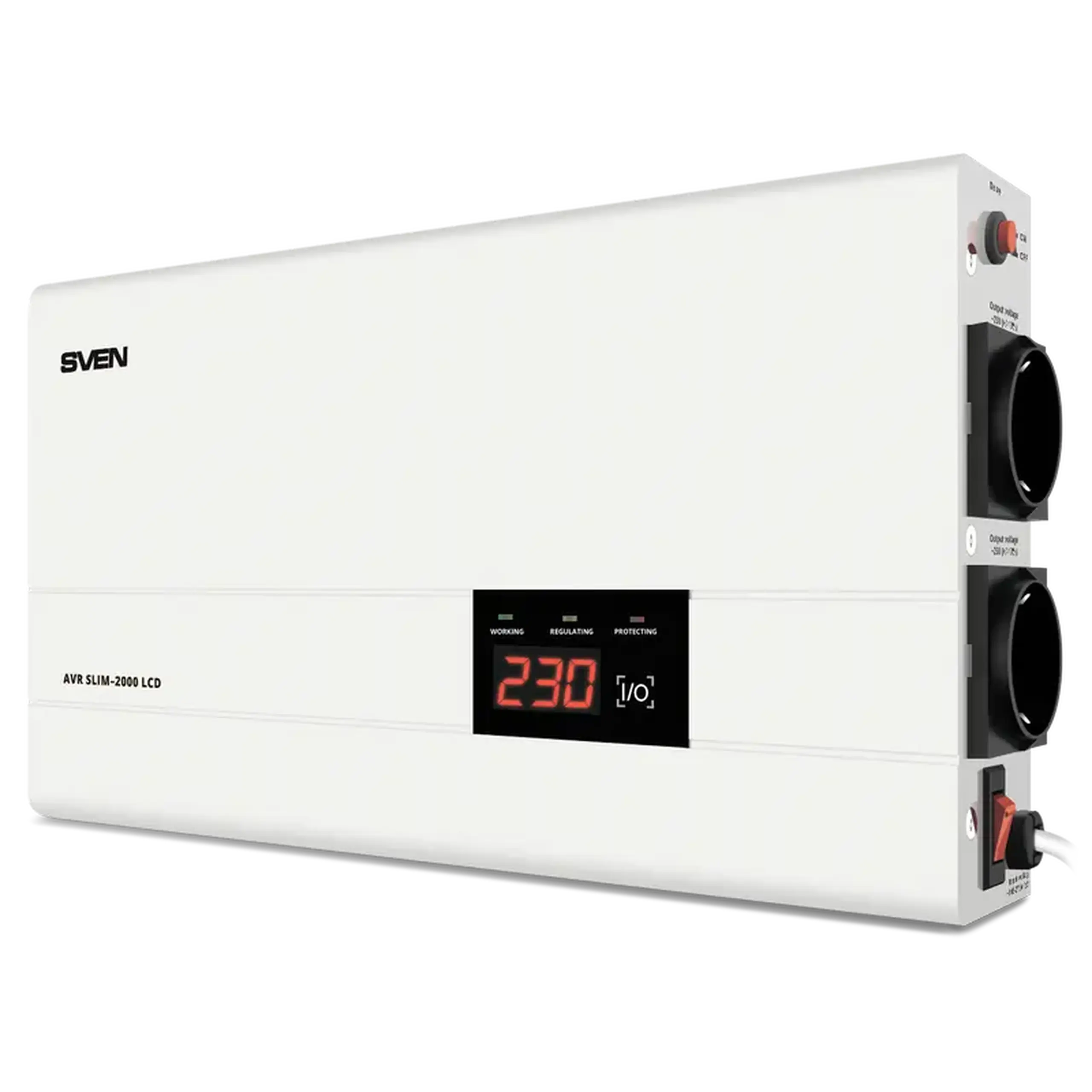 Tensiune stabilizator SVEN SLIM AVR - 2000 LCD, 1200W, prize de ieșire: 2 × CEE 7/4