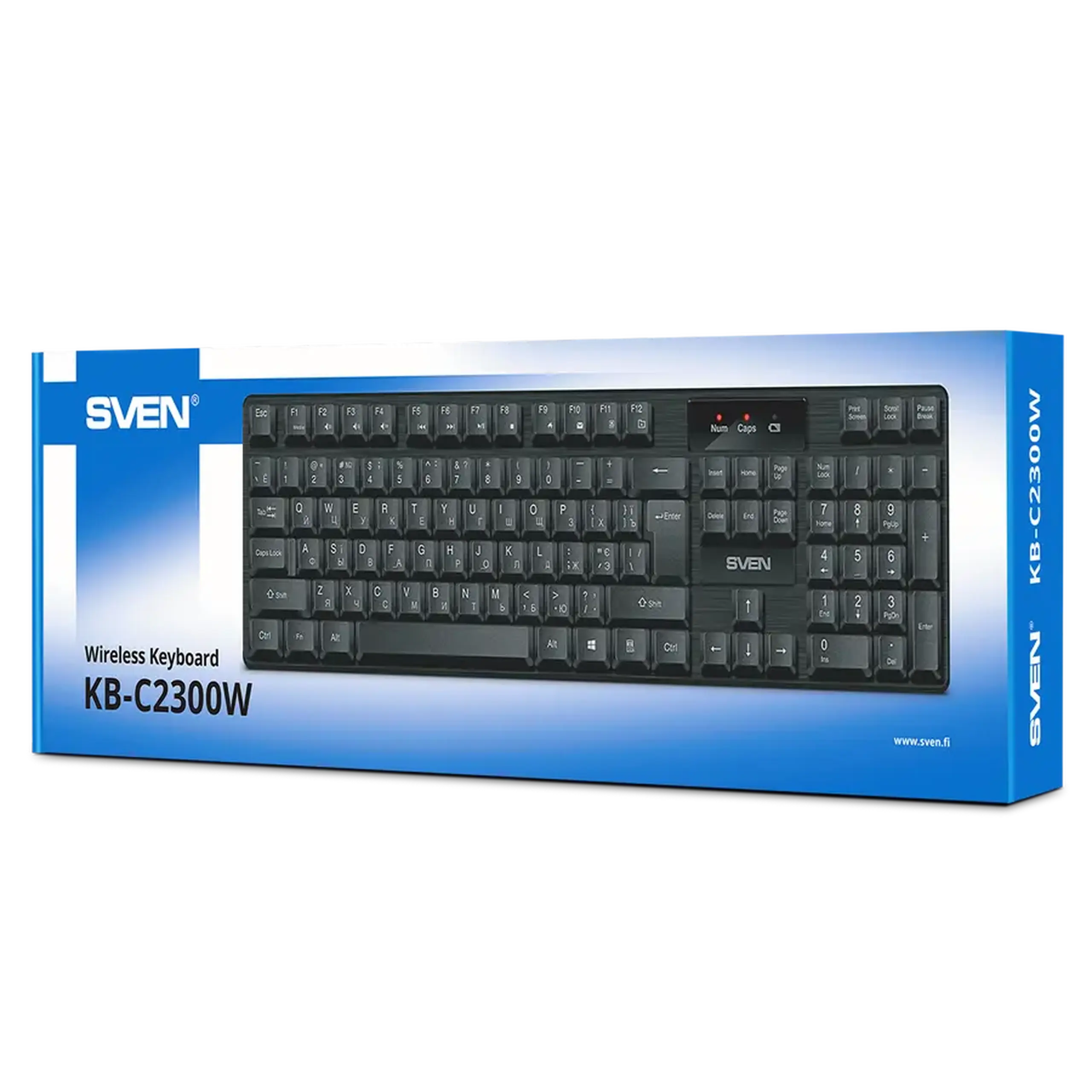 Tastatura Wireless SVEN KB - C2300W, taste Fn, rezistenta la stropire, indicator baterie, 2xAA, 2.4Ghz, EN/RU, Bla