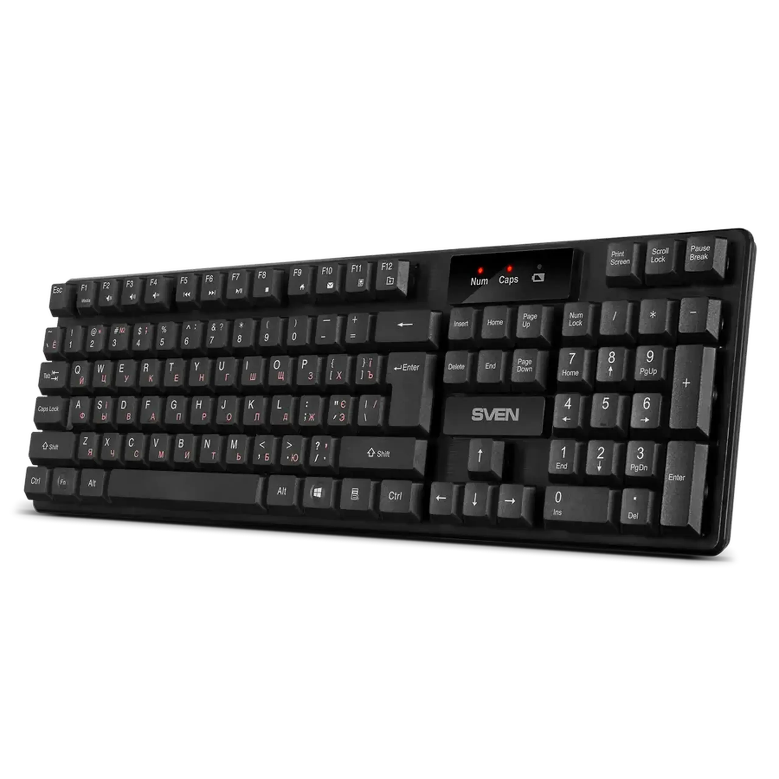 Tastatura Wireless SVEN KB - C2300W, taste Fn, rezistenta la stropire, indicator baterie, 2xAA, 2.4Ghz, EN/RU, Bla