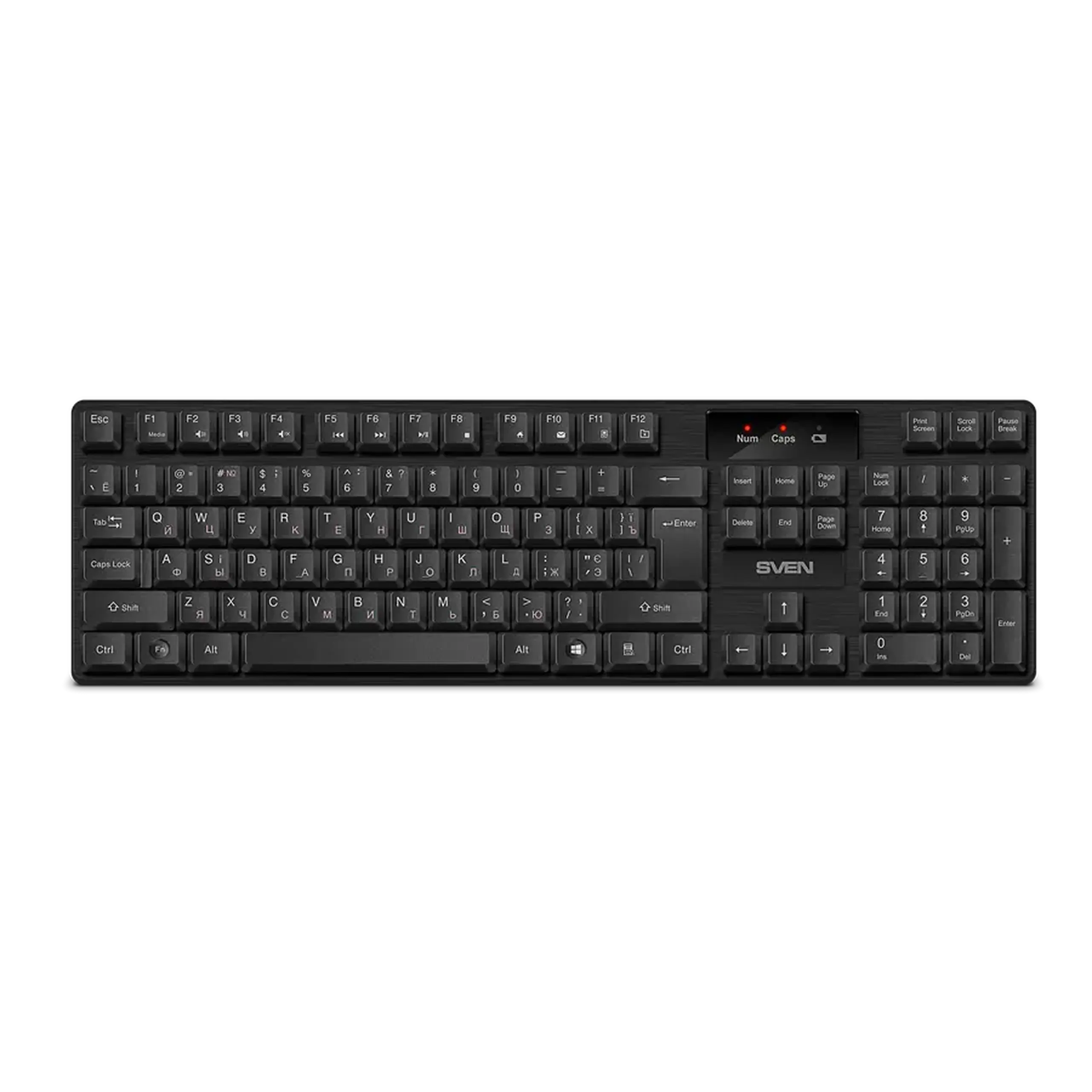 Tastatura Wireless SVEN KB - C2300W, taste Fn, rezistenta la stropire, indicator baterie, 2xAA, 2.4Ghz, EN/RU, Bla