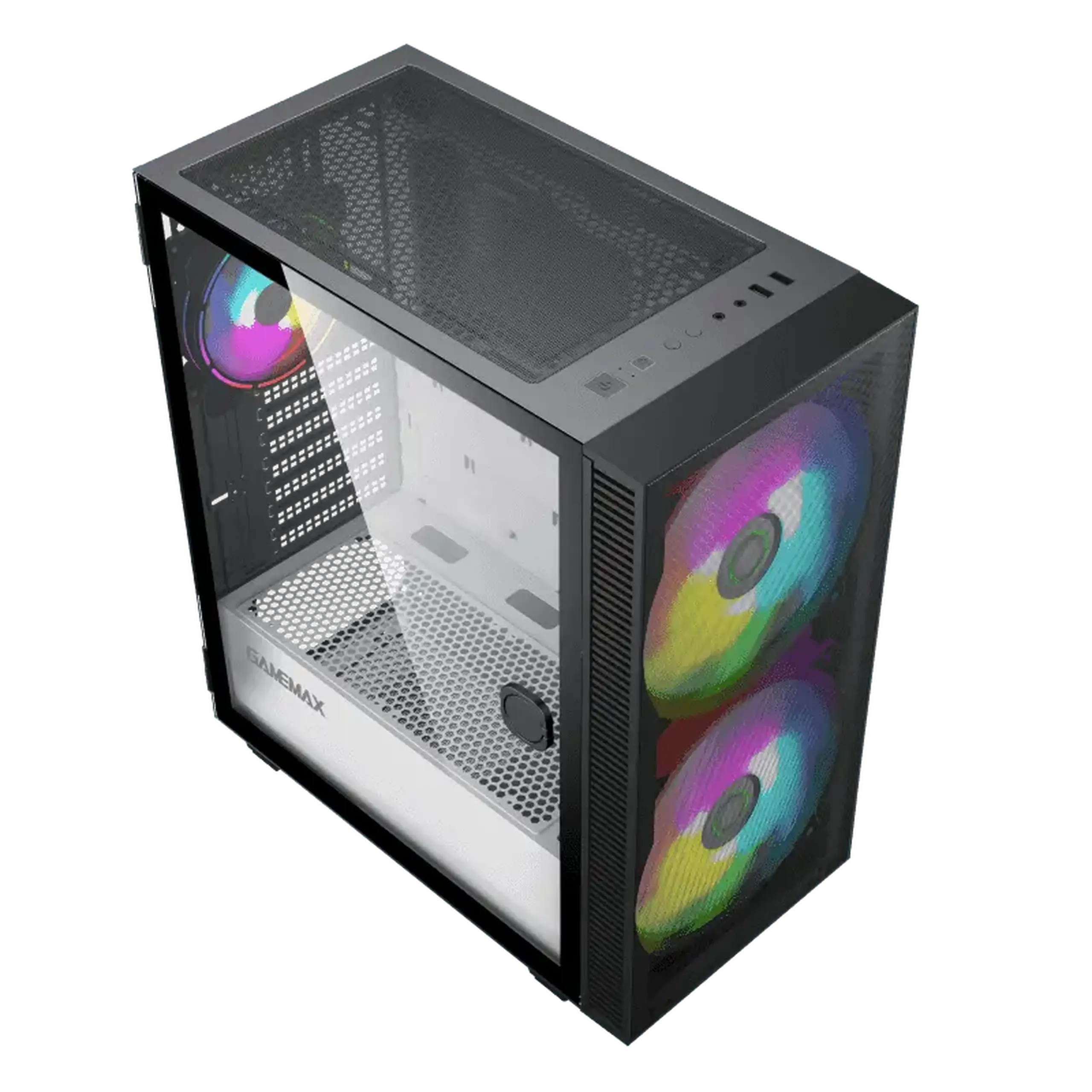 Carcasă ATX GAMEMAX Aero, fără PSU, ventilatoare ARGB de 0,5 mm, 2 x 200 mm și 1 x 120 mm, Hub ARGB+PWM, plasă frontală, TG, DF