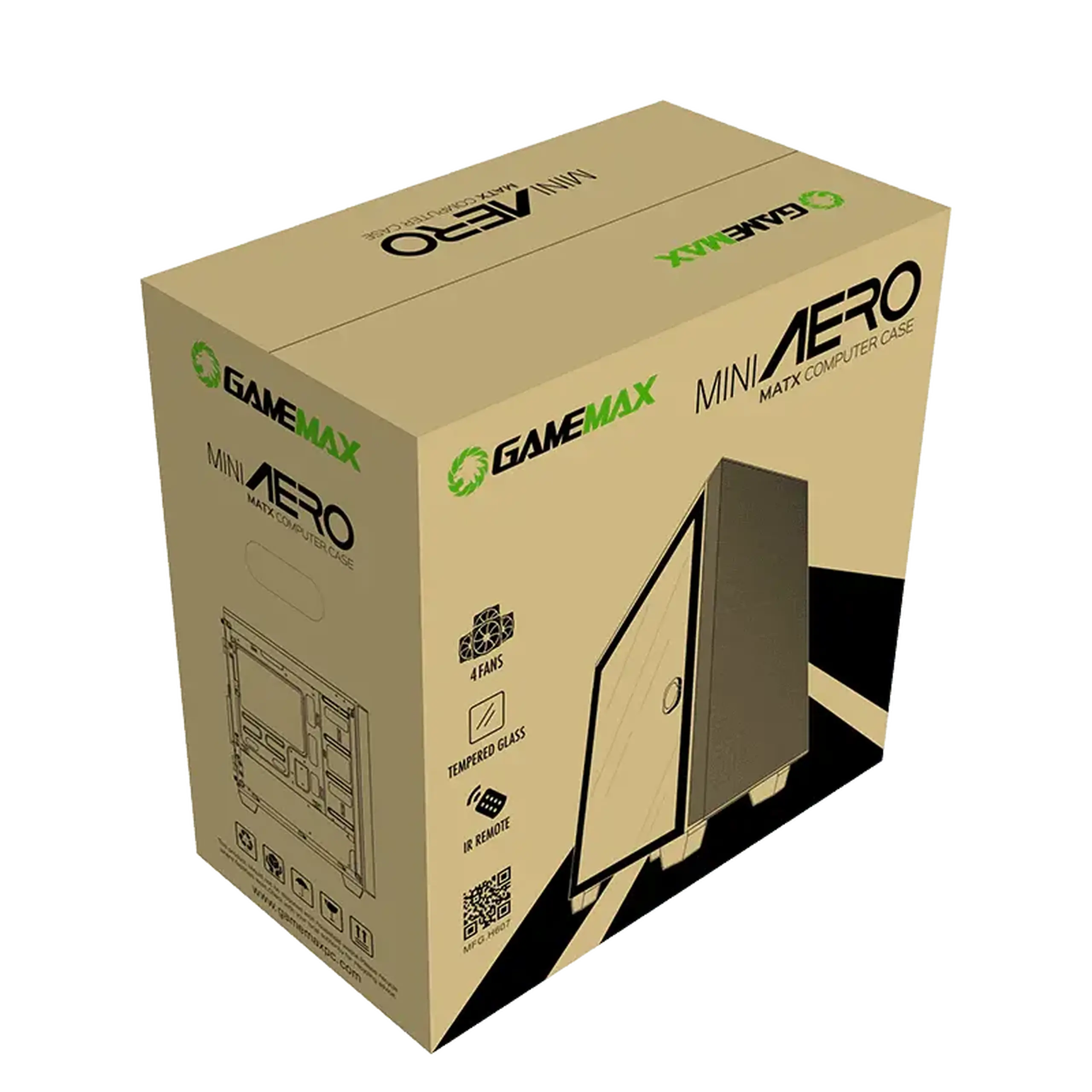 Carcasă ATX GAMEMAX Aero, fără PSU, ventilatoare ARGB de 0,5 mm, 2 x 200 mm și 1 x 120 mm, Hub ARGB+PWM, plasă frontală, TG, DF