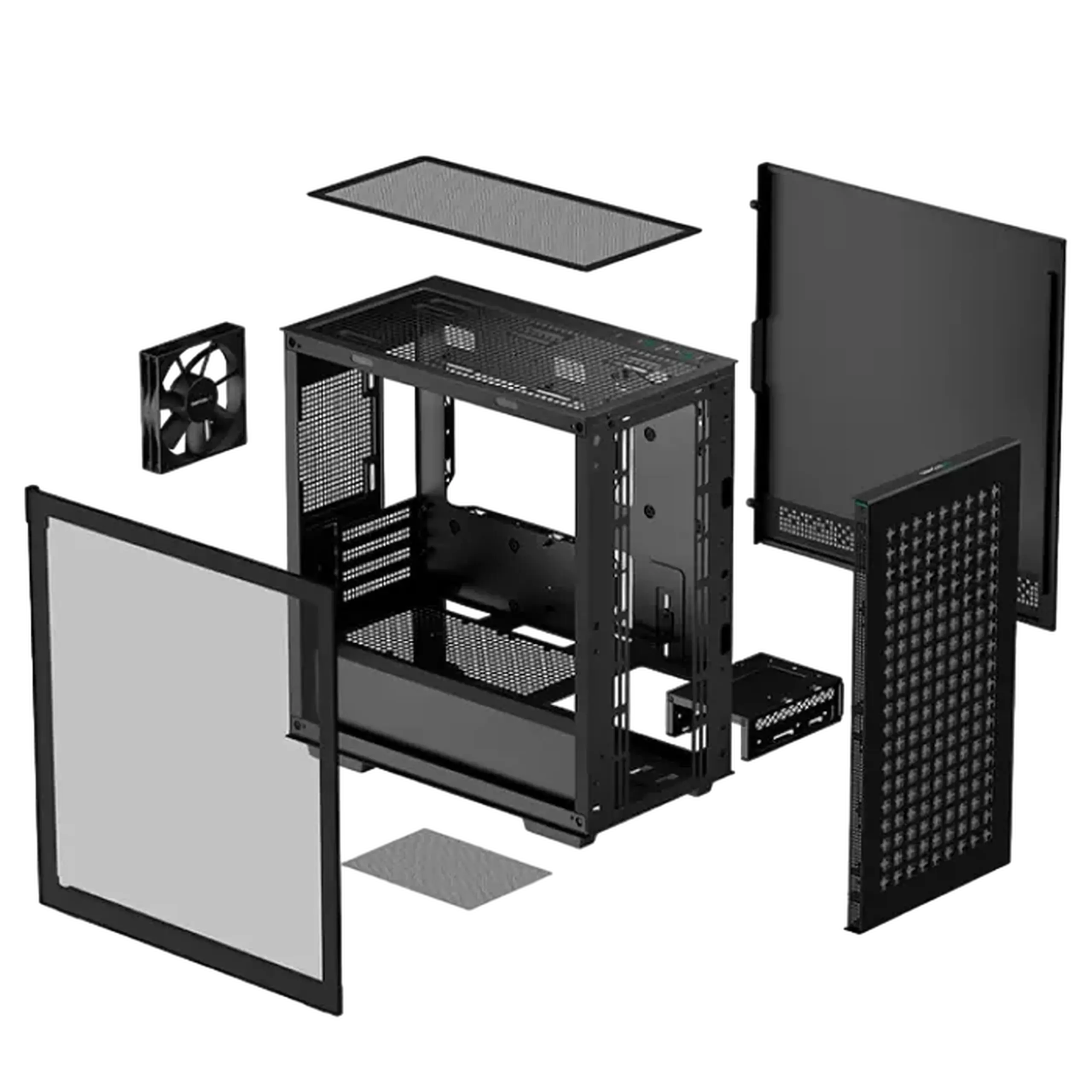 Carcasă mATX Deepcool CH370, fără PSU, 1x120mm, 2xUSB3.0, plasă frontală, sticlă temperată, VGA și suport pentru căști