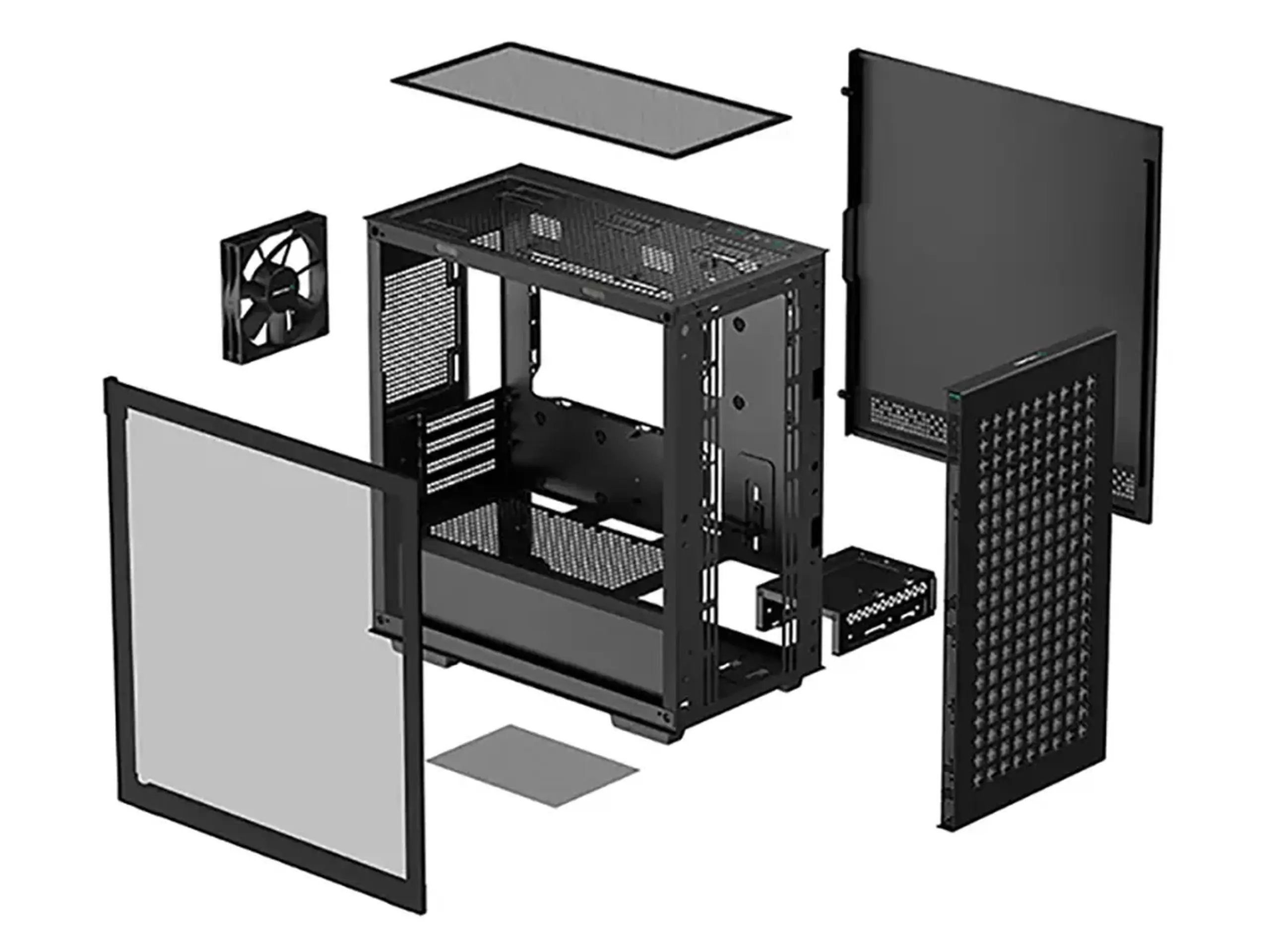 Carcasă mATX Deepcool CH370, fără PSU, 1x120mm, 2xUSB3.0, plasă frontală, sticlă temperată, VGA și suport pentru căști