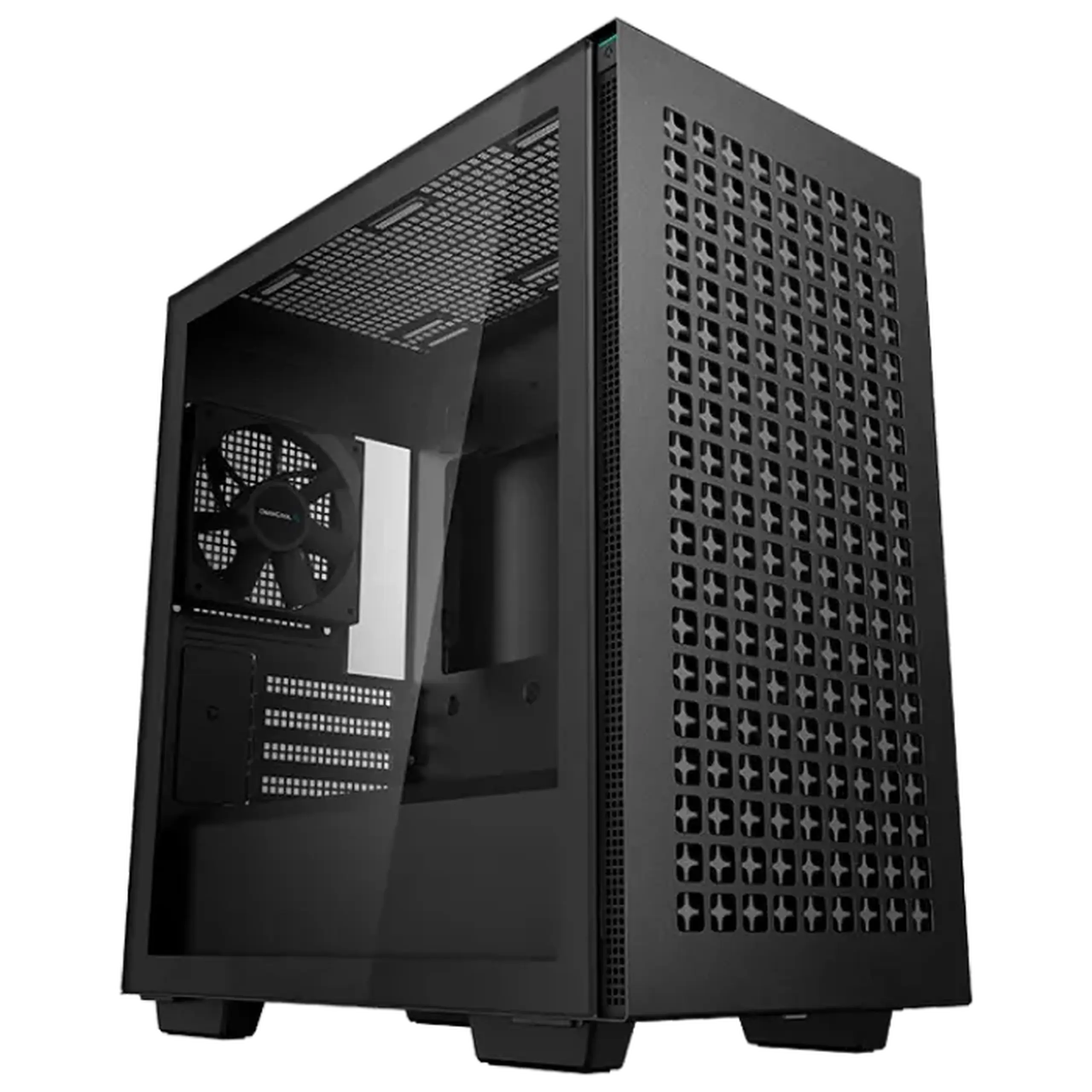 Carcasă mATX Deepcool CH370, fără PSU, 1x120mm, 2xUSB3.0, plasă frontală, sticlă temperată, VGA și suport pentru căști