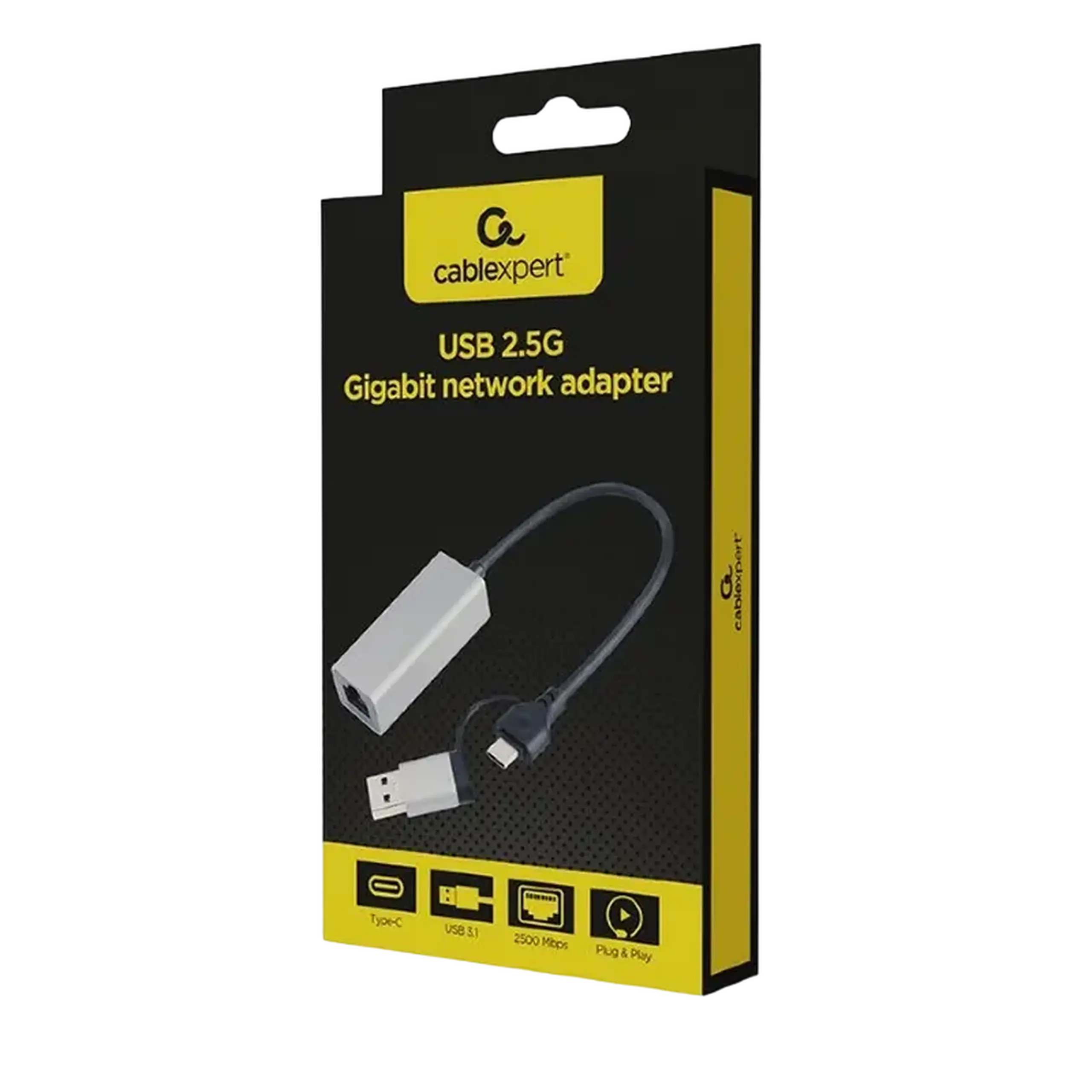 Adaptor tip C/USB3.0 la LAN F, Cablexpert, LAN: 2,5 Gigabit, A - USB3AC - LAN2G - 01