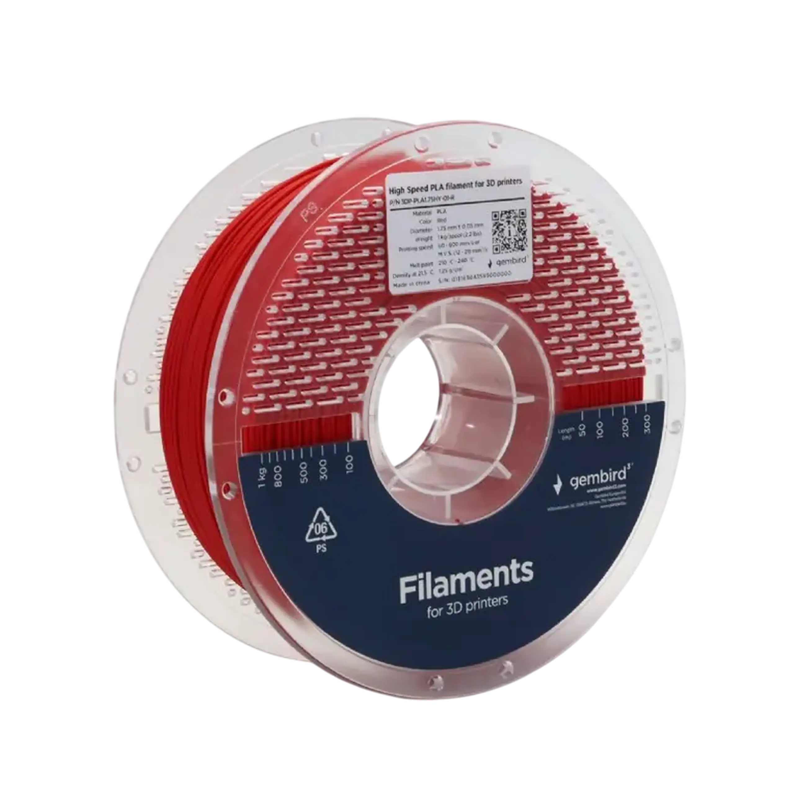 Filament PLA 1,75 mm de mare viteză roșu, 1 kg, Gembird, 3DP - PLA1.75HY - 01 - R