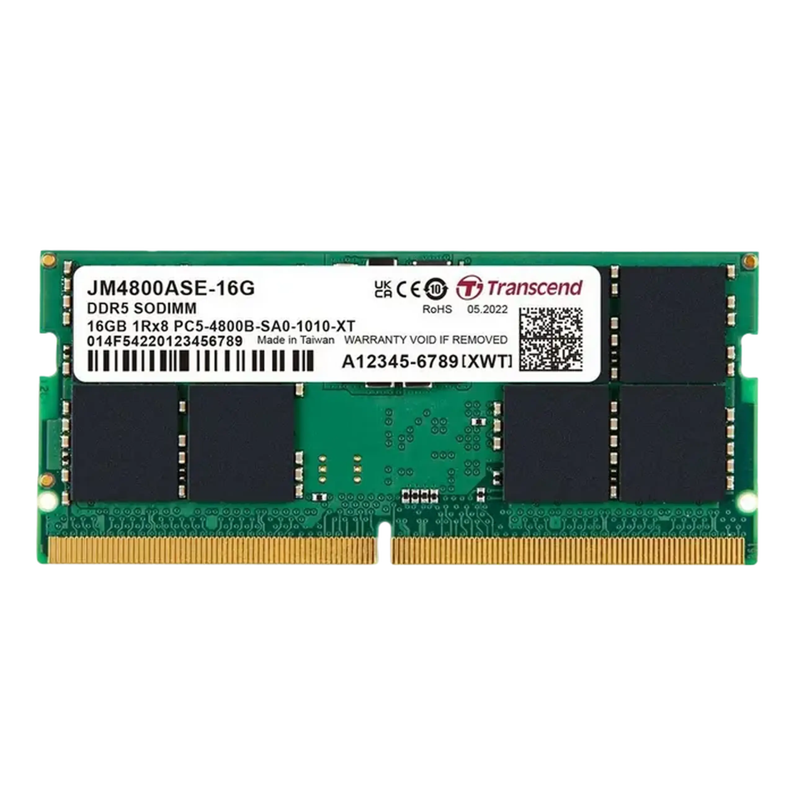 16 GB DDR5 - 4800MHz SODIMM Transcend JetRam, PC5 - 38400U, 1Rx8, CL40, 1,1 V