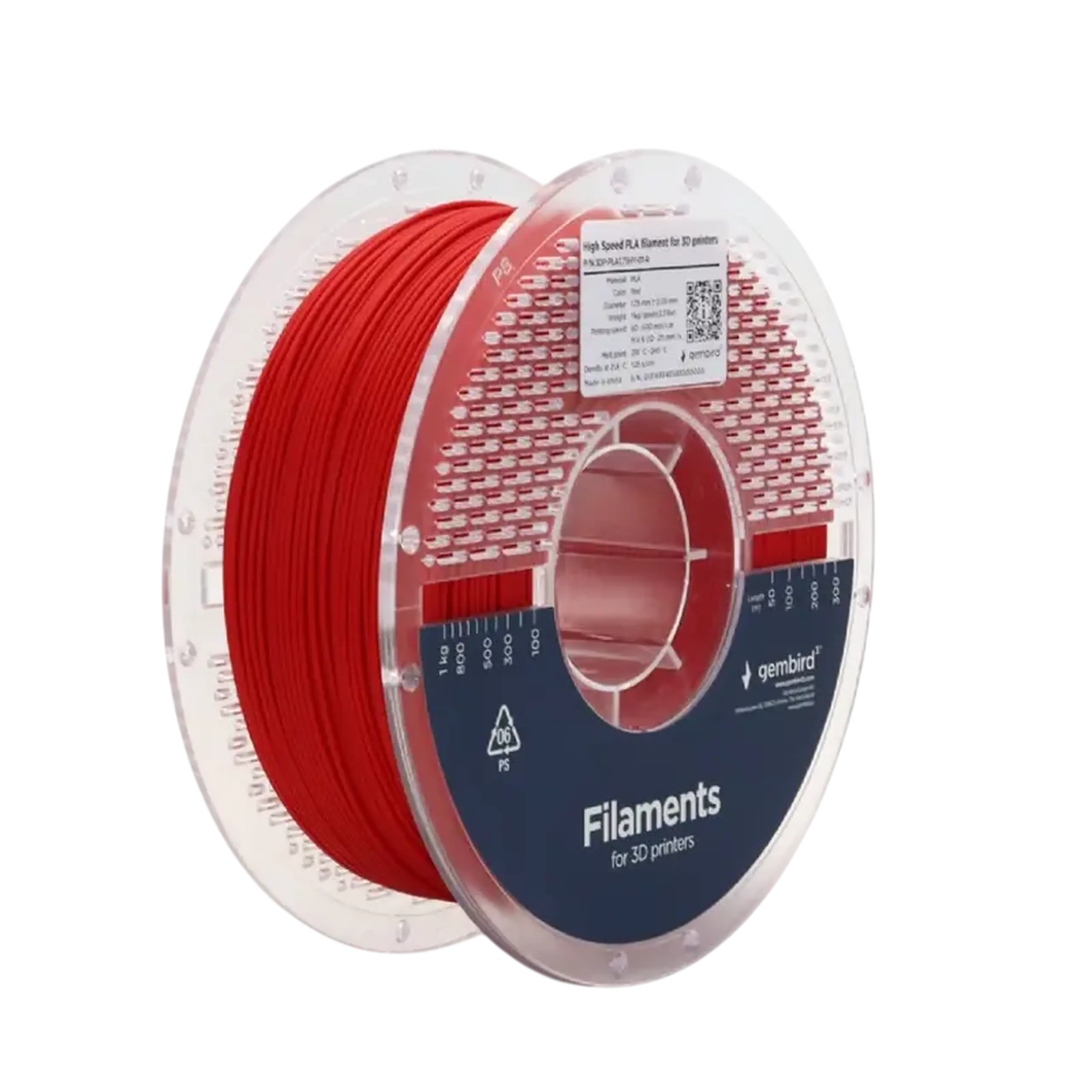 Filament PLA 1,75 mm de mare viteză roșu, 1 kg, Gembird, 3DP - PLA1.75HY - 01 - R