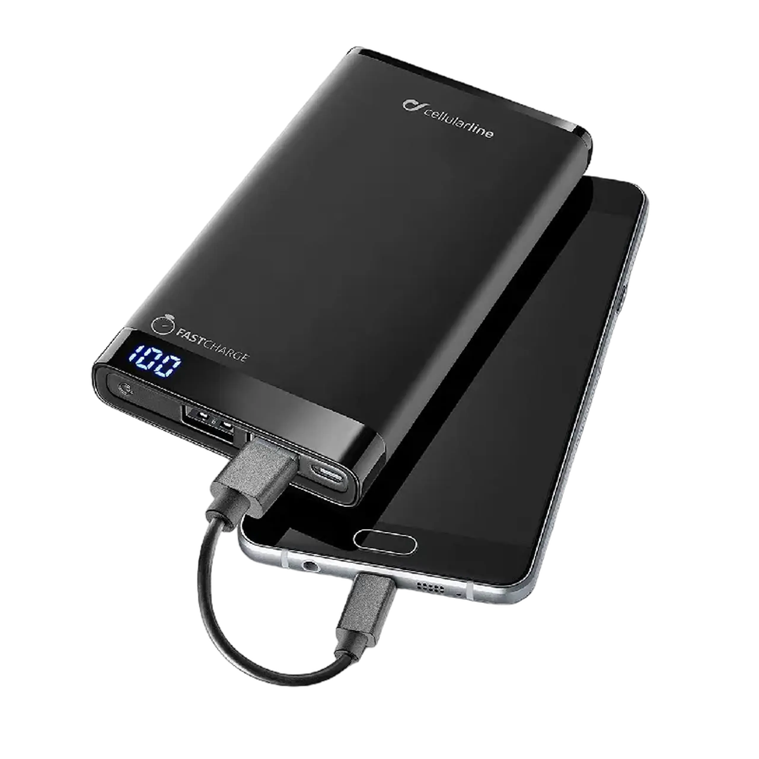 Power Bank Cellularline 8000mAh USB C, subțire, negru