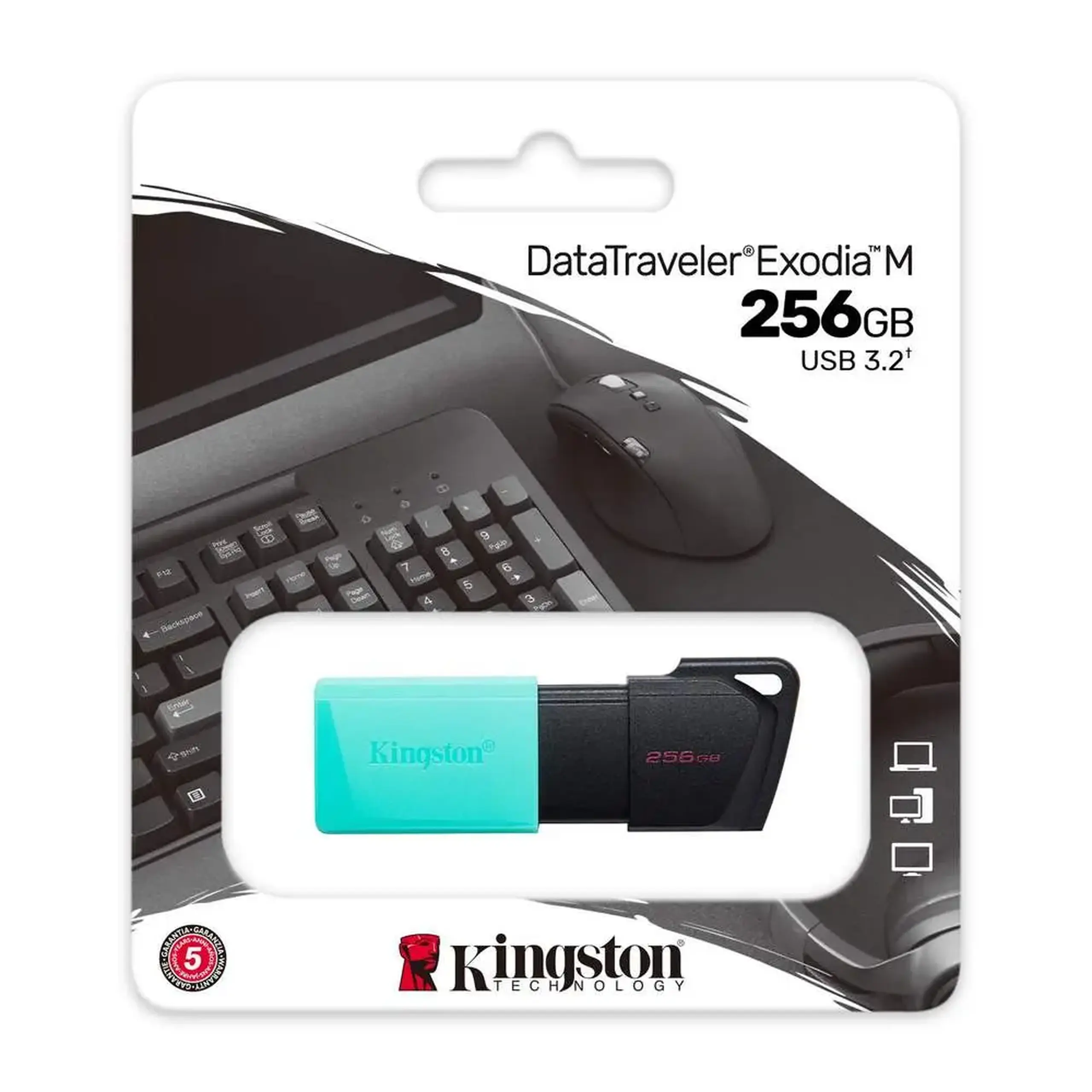 Unitate Flash USB3.2 de 256 GB Kingston DataTraveler Exodia M (DTXM/256 GB), negru - albastru, Plastic, capac glisor