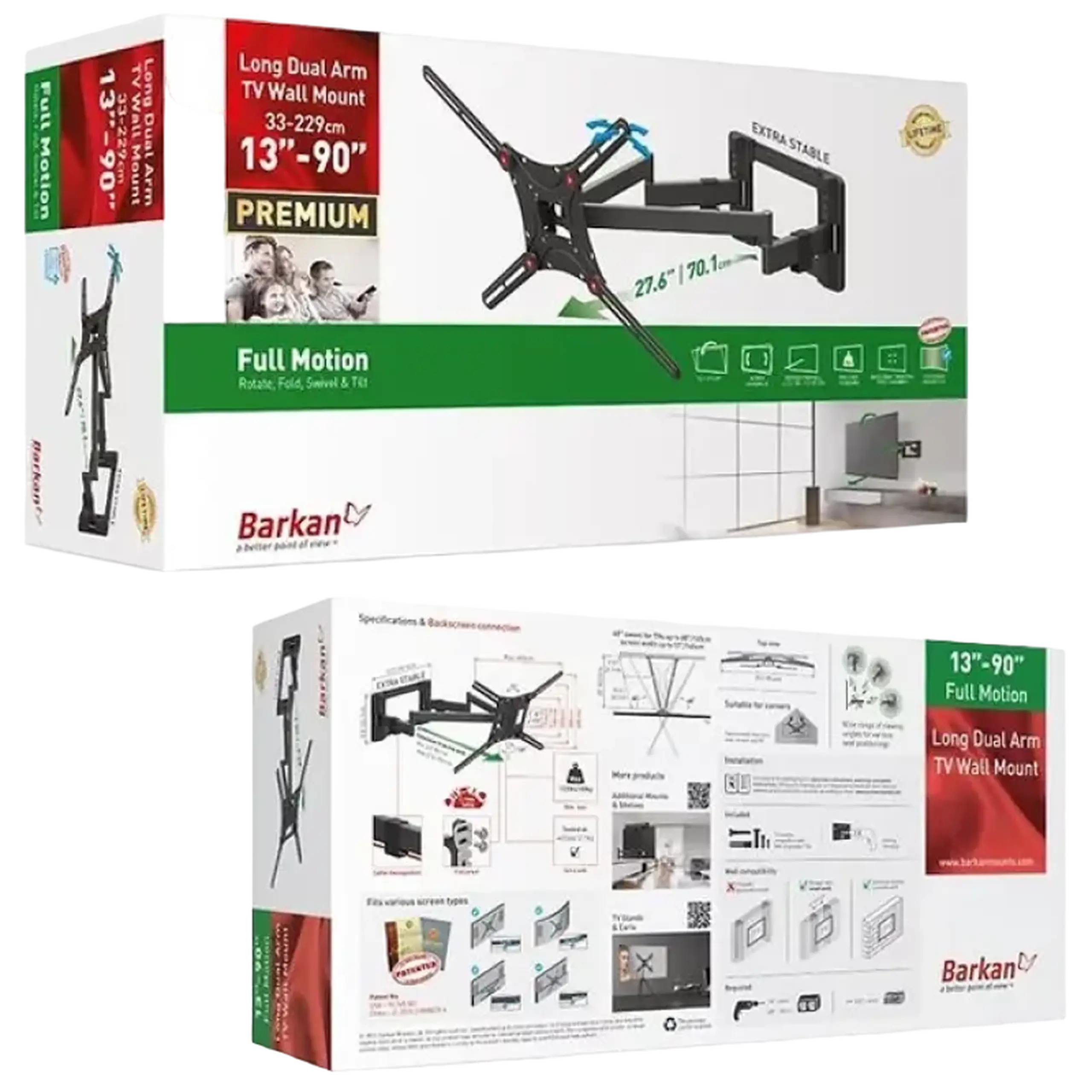 Suport pe perete Barkan ''BM466XP'' Black 13" - 90" Full Motion, max.60kg, VESA mm: până la 600x400mm