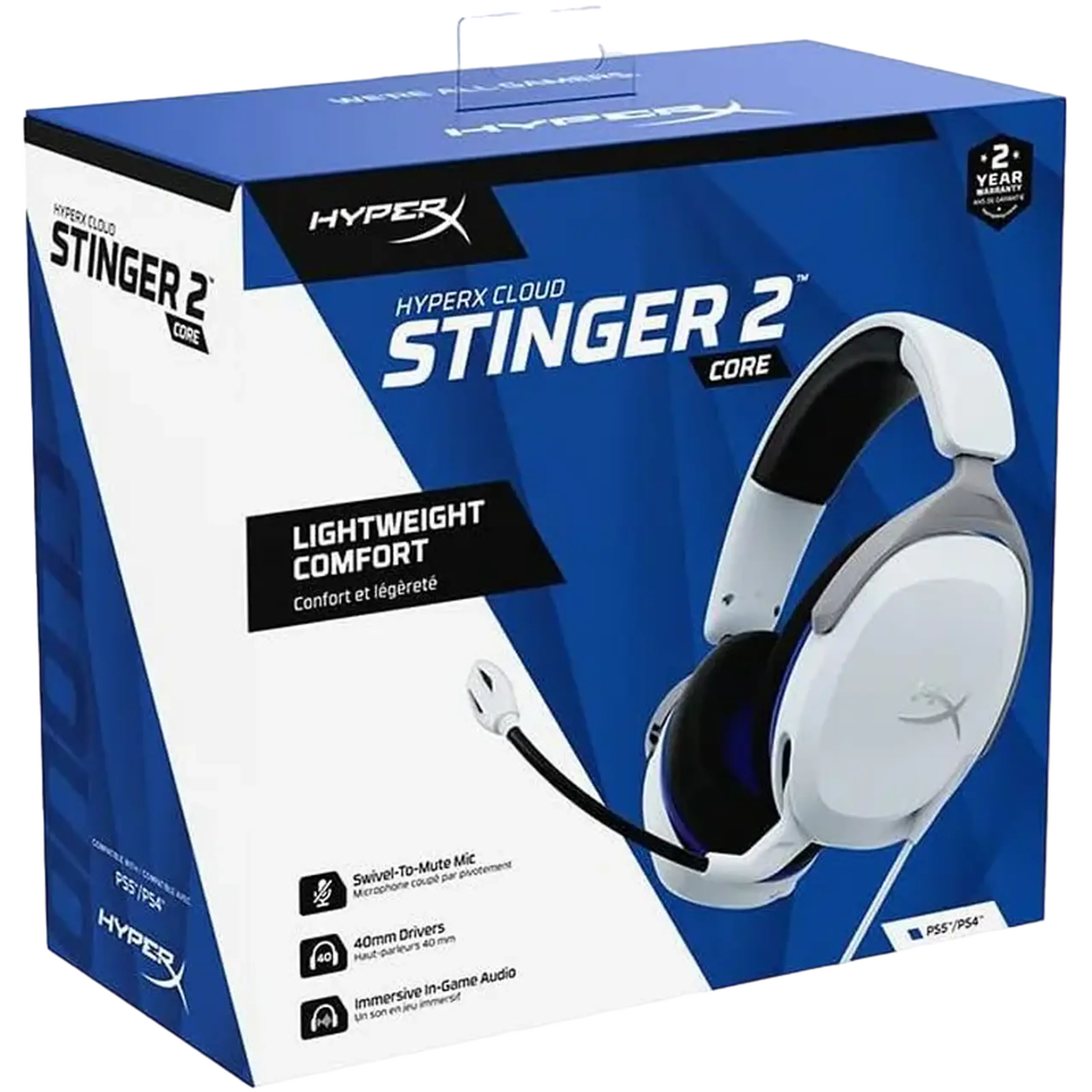 Căști de Gaming HyperX Cloud Stinger 2 Core PS, driver de 40 mm, 32 Ohm, 10 - 25 kHz, 95 db, 272 g, On - earcup