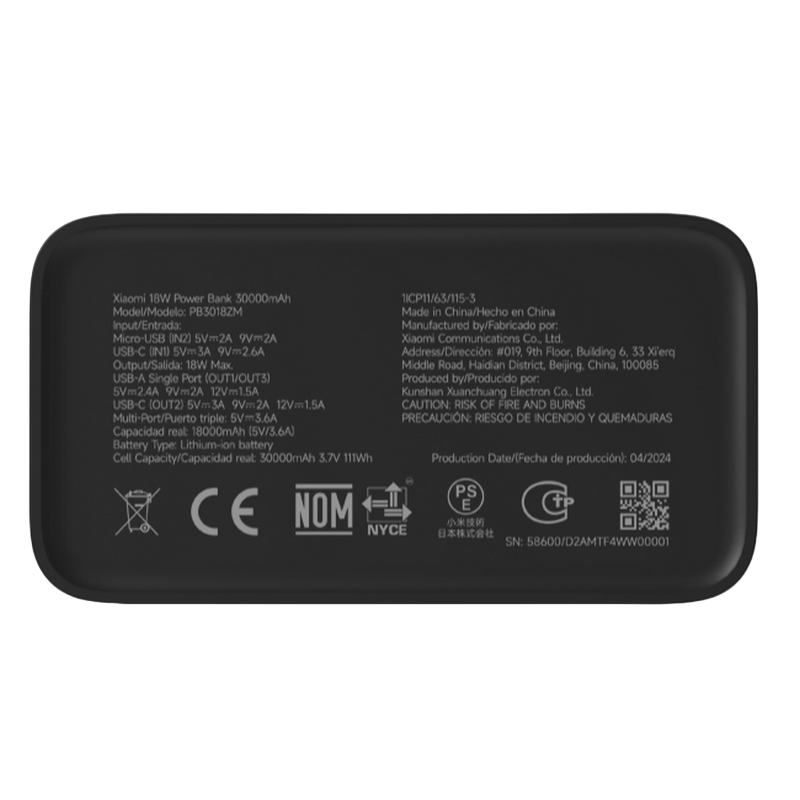 Power Bank, Xiaomi 30000 mah, 18w, Negru, GL