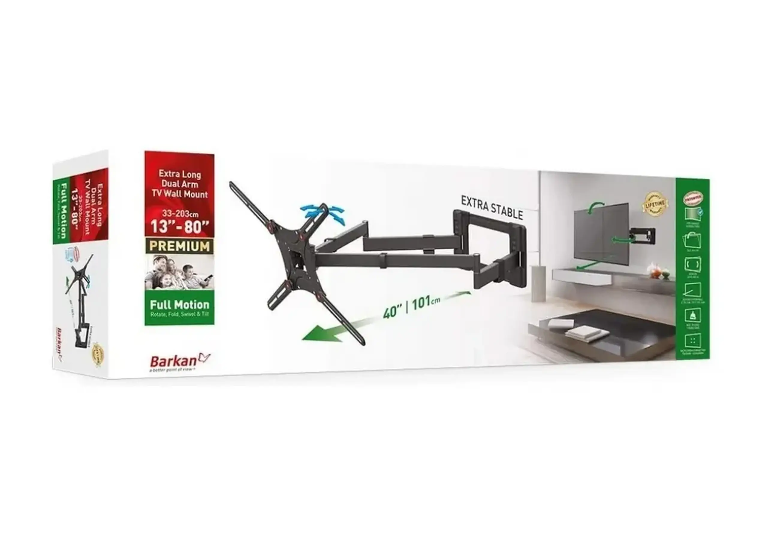 Suport pe perete Barkan ''BM464XL'' Black 13" - 80" Full Motion, max.50kg, VESA mm: până la 600x400mm