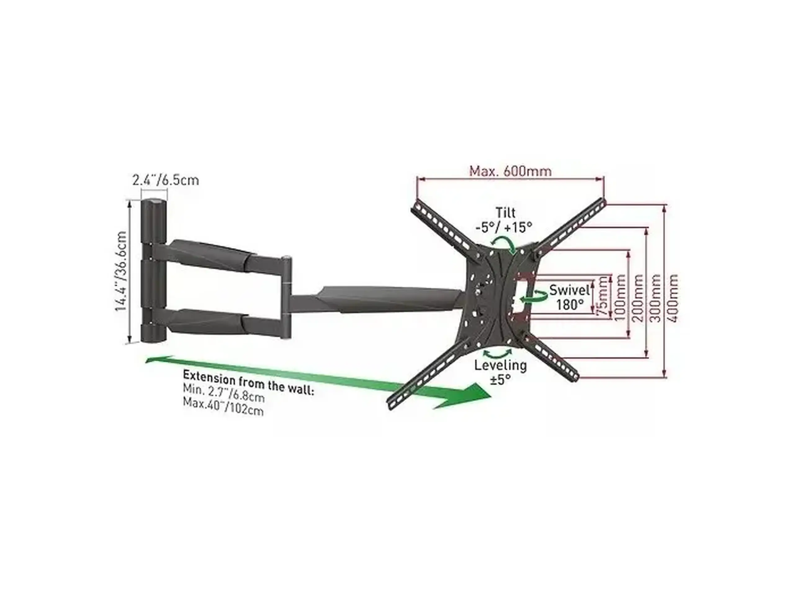 Suport TV de perete BARKAN BM443XL, Negru
