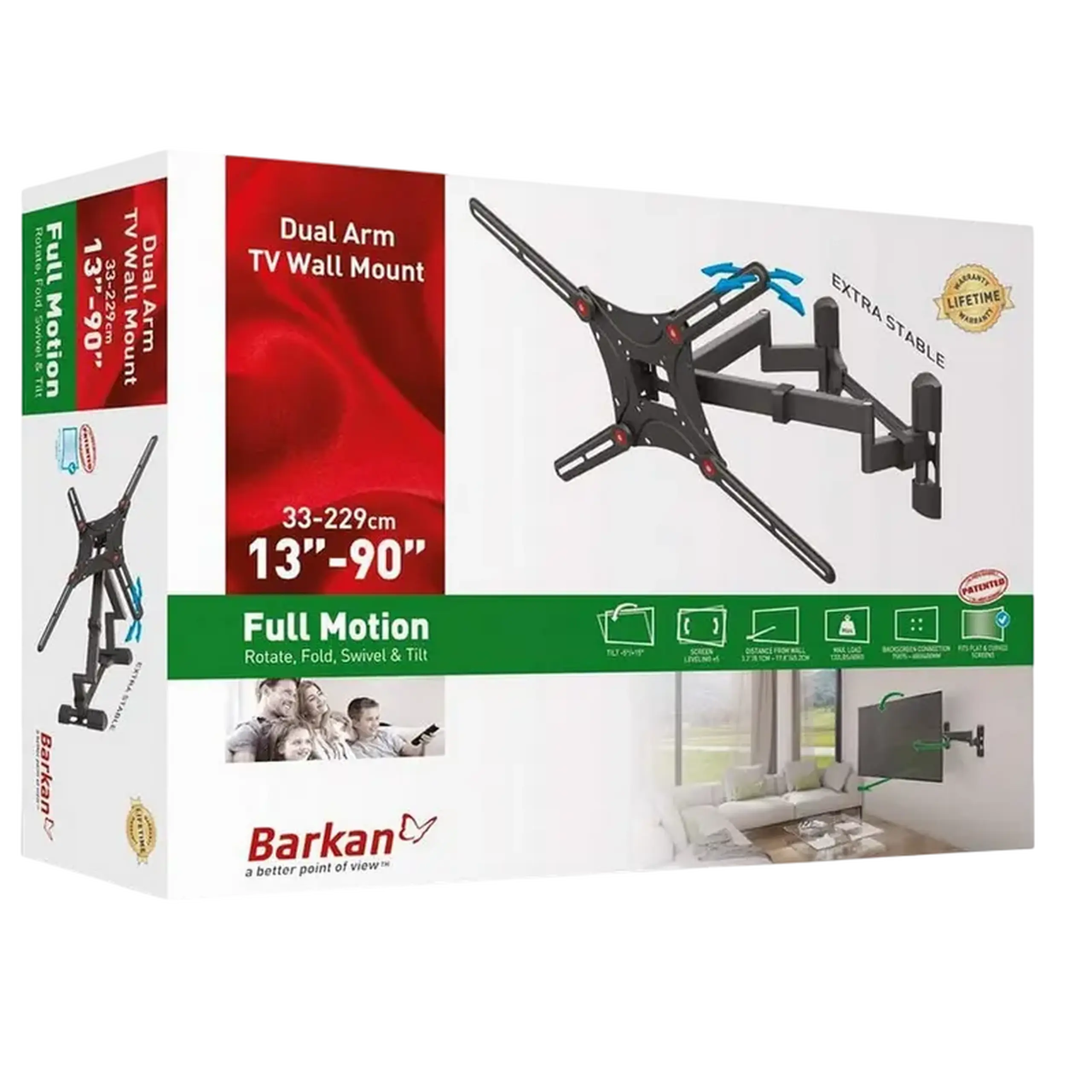 Suport de perete înclinat și pivotant BARKAN BM464, Negru