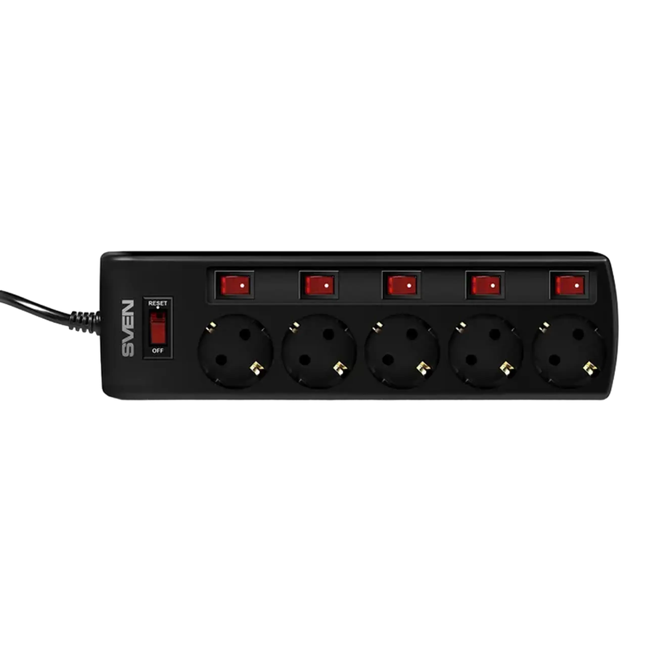Prelungitor electric SVEN SF-05PL, 5 Prize, 3m, Negru