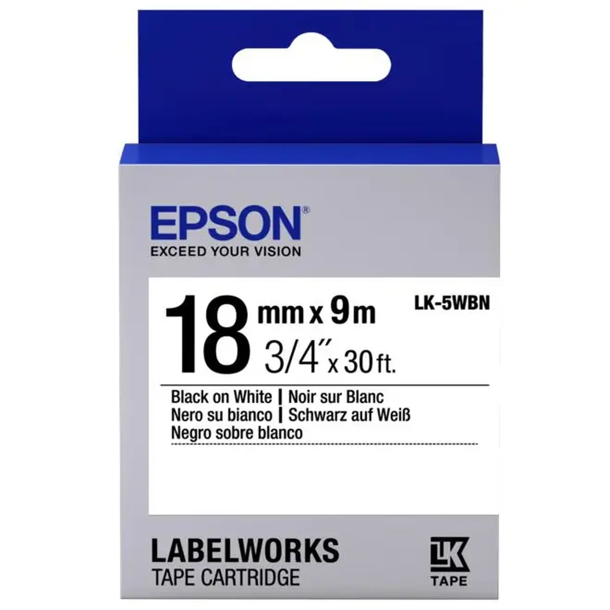 Cartuş de bandă Epson LK-5WBN, 18 mm x 9 m
