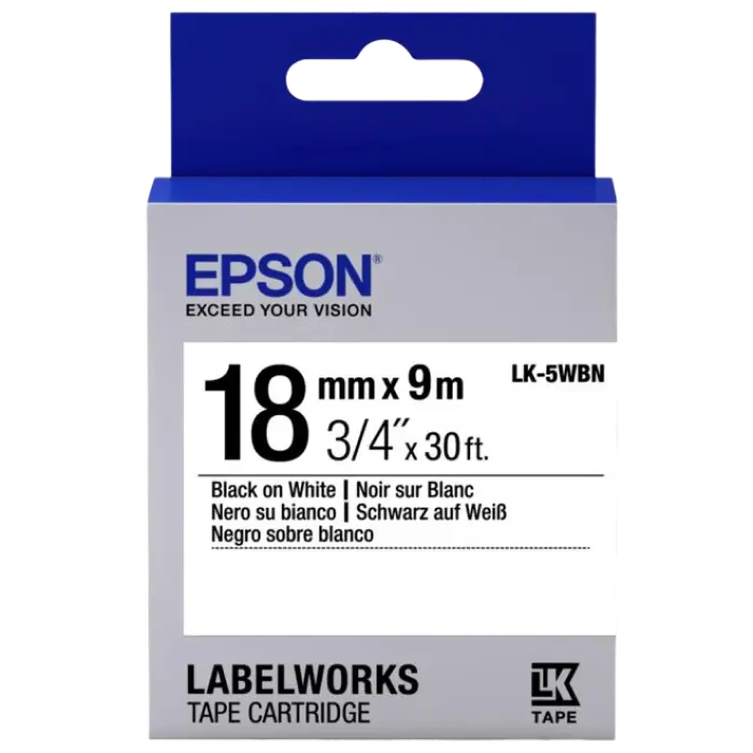 Cartuş de bandă Epson LK-5WBN, 18 mm x 9 m