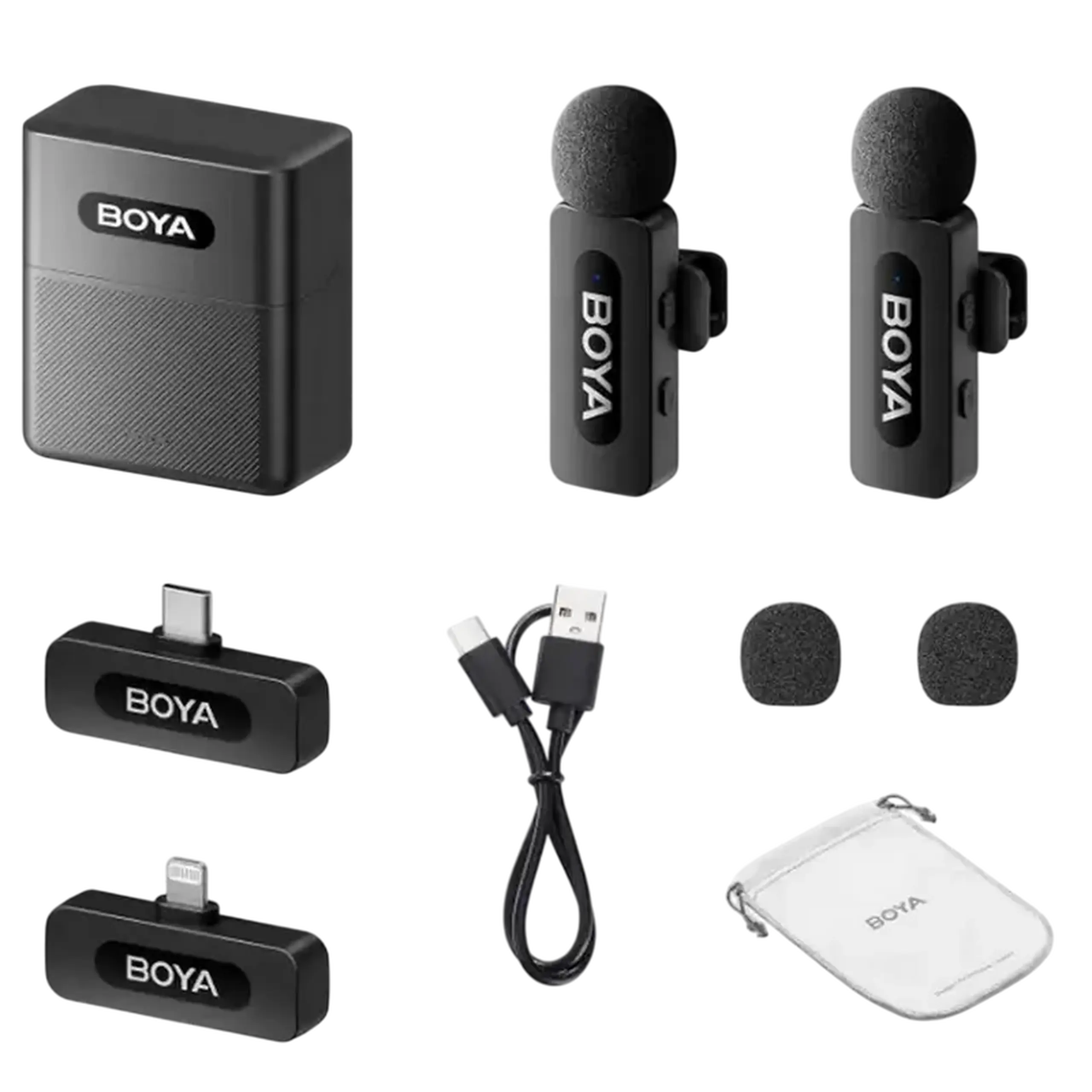 Microfon portabil pentru înregistrare vocală Boya BY-V3 Combo, Fără fir, Negru