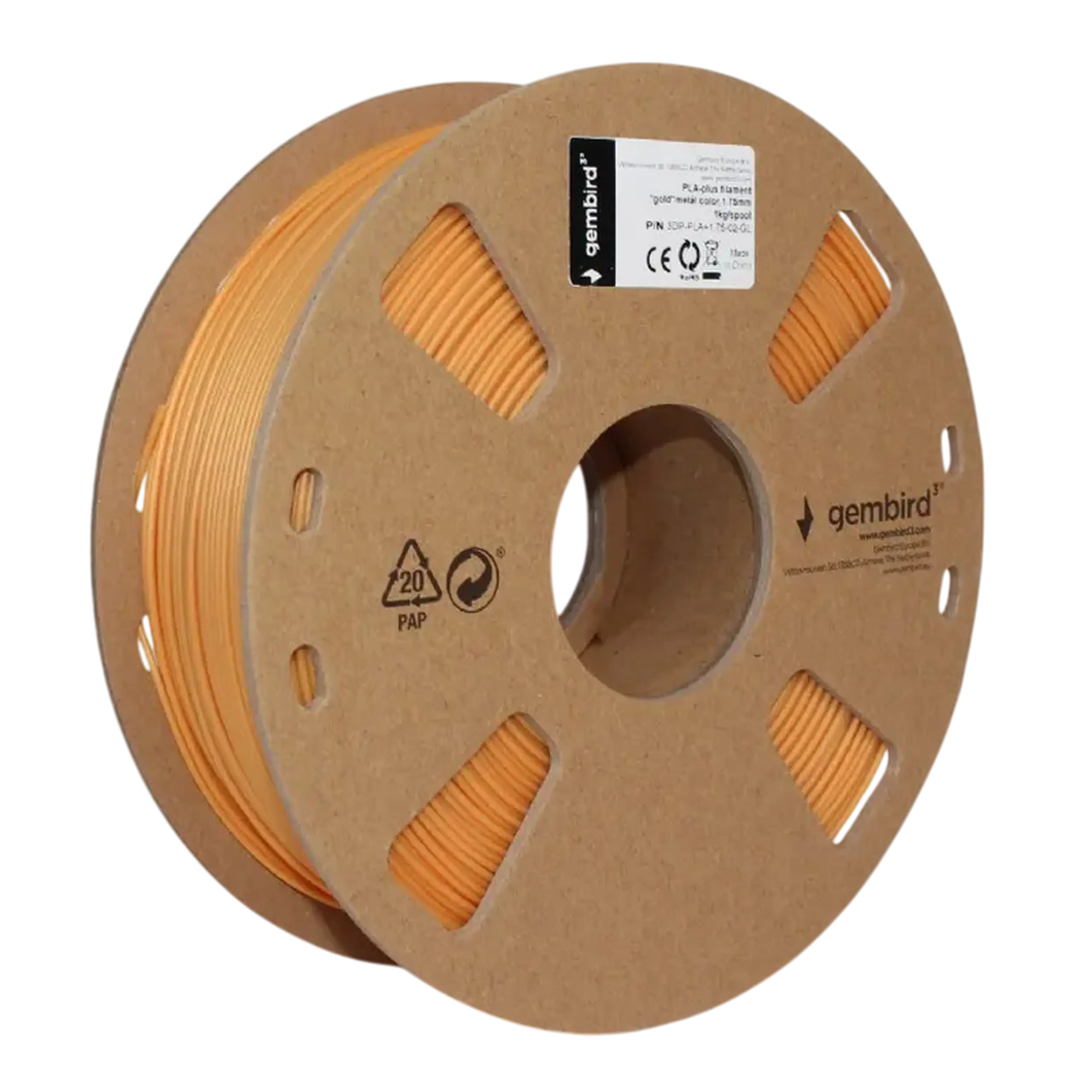 Filament pentru imprimantă 3D Gembird 3DP-PLA+1.75-02-GL, PLA+, Auriu, 1.75 mm, 1kg