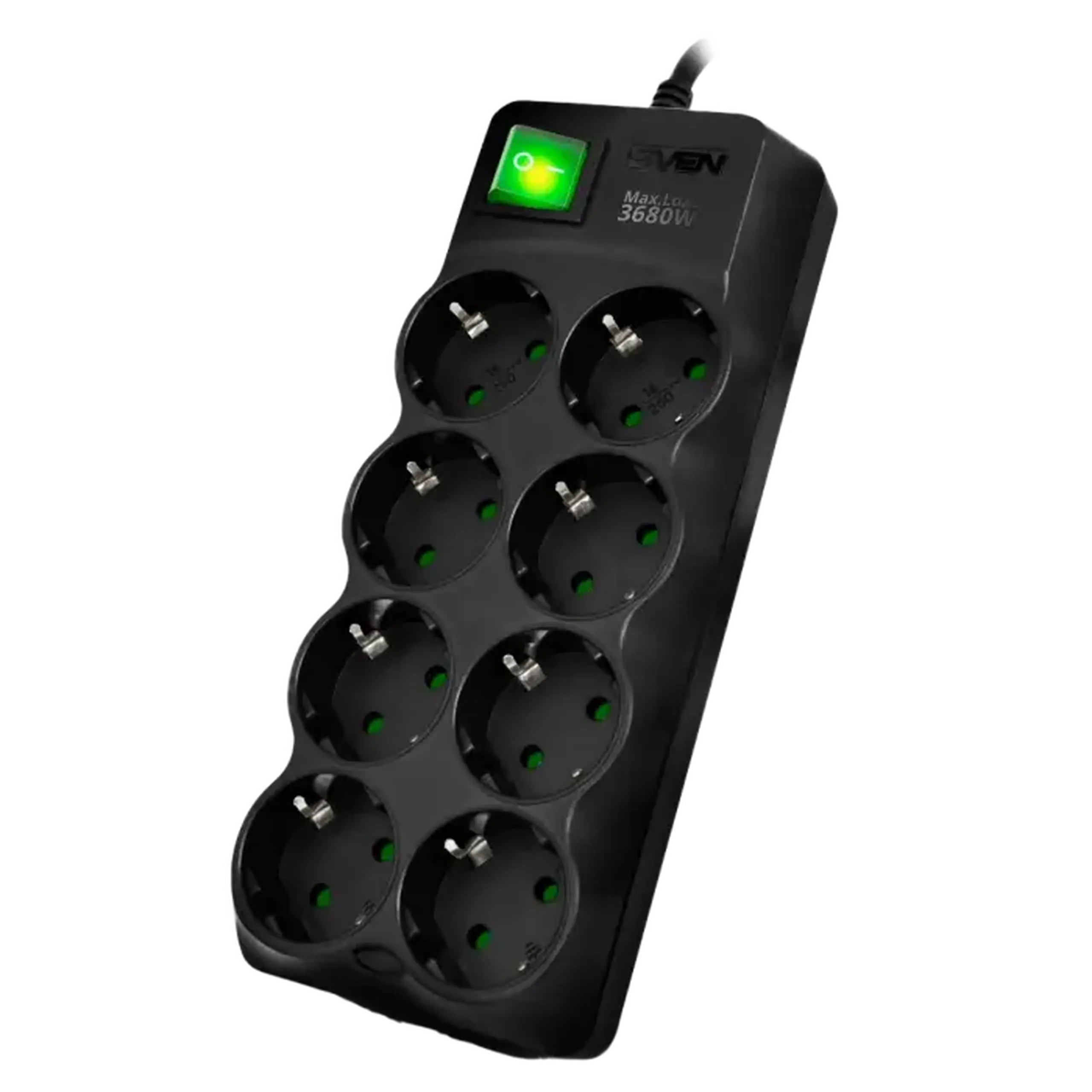 Prelungitor electric SVEN SV-021610, 8 Prize, 3m, Negru