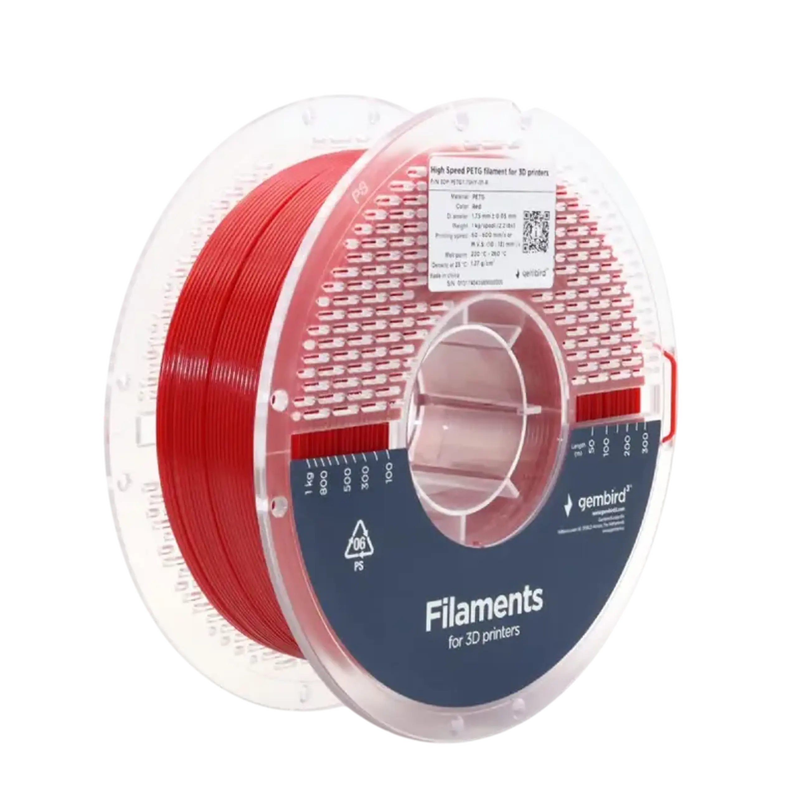 Filament pentru imprimantă 3D Gembird 3DP-PETG1.75HY-01-R, PETG, Roșu, 1.75 mm, 1kg