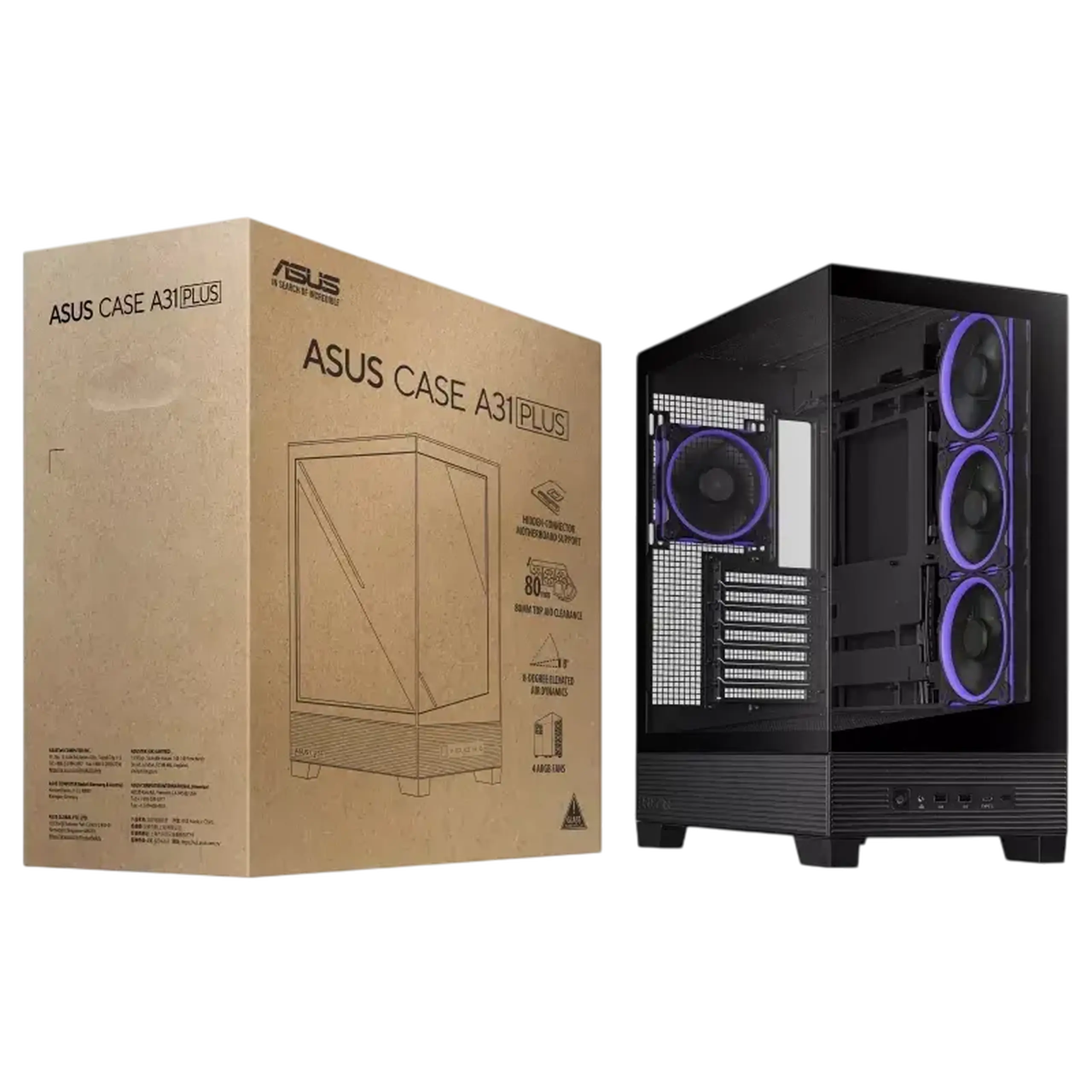 Carcasă PC ASUS A31 PLUS TG ARGB, Midi-Tower, Negru