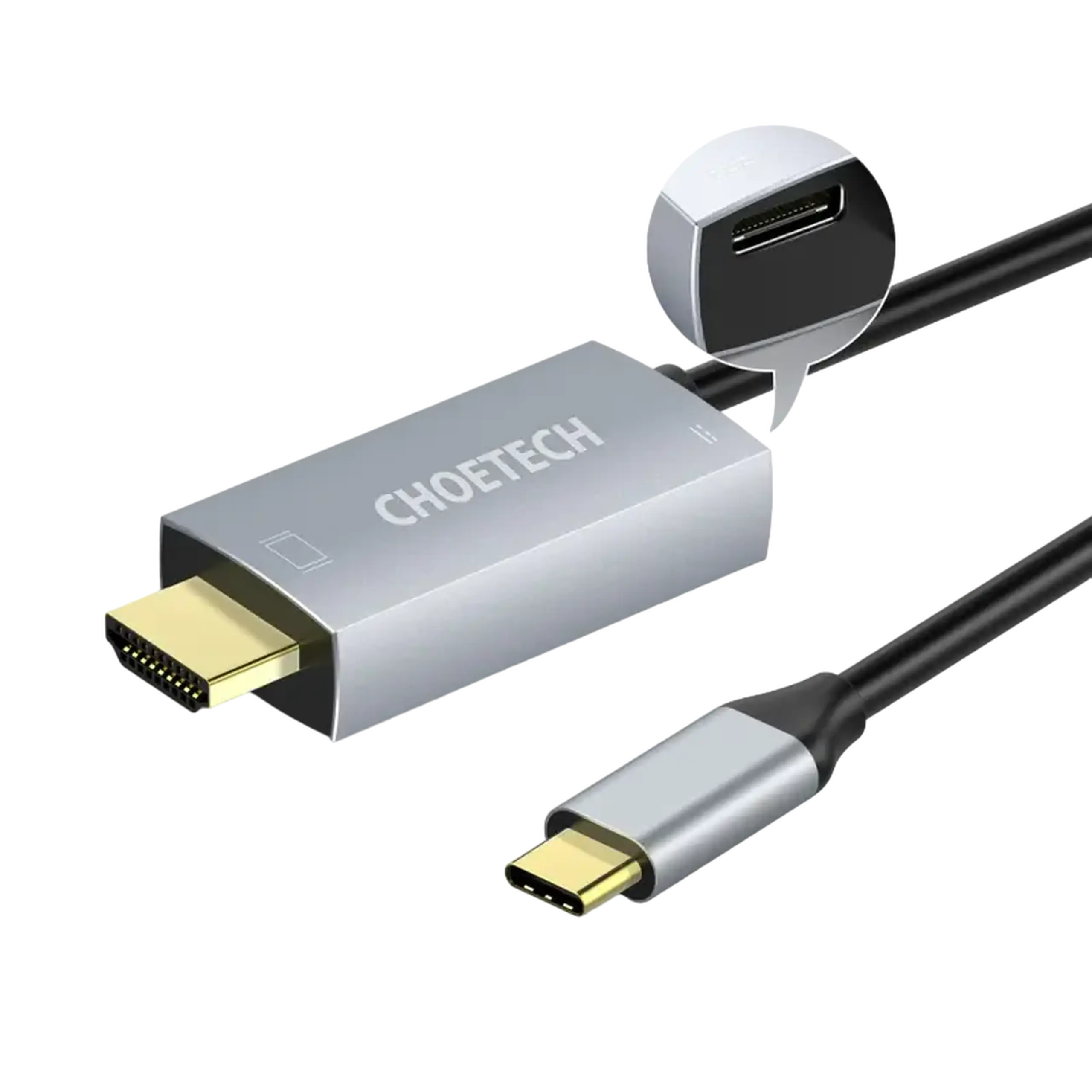 Adaptor USB Choetech XCH-M180, USB Type-C (F) - HDMI (F), 1,8m, Argintiu