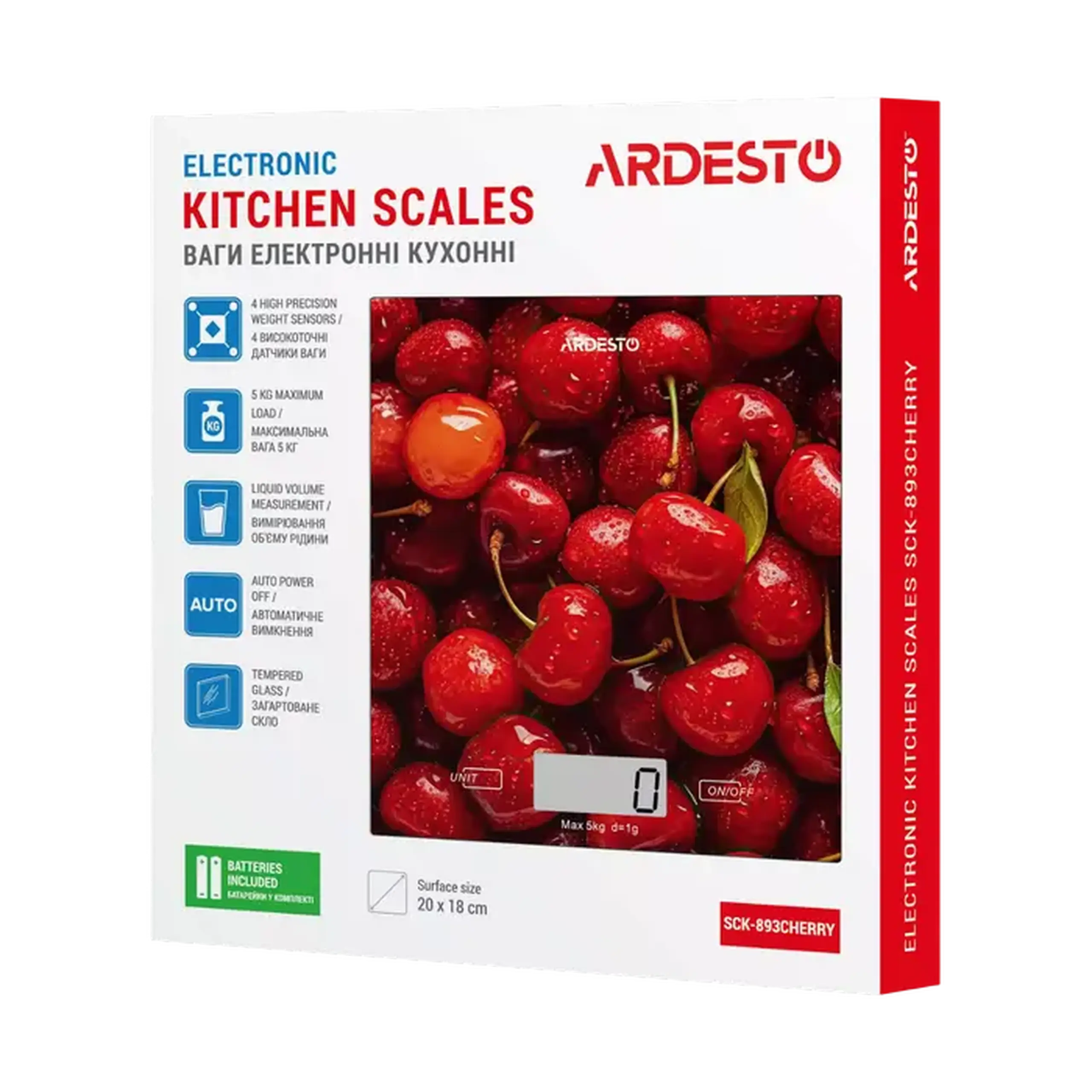 Cântar electronic de bucătărie Ardesto SCK-893, Cireașă