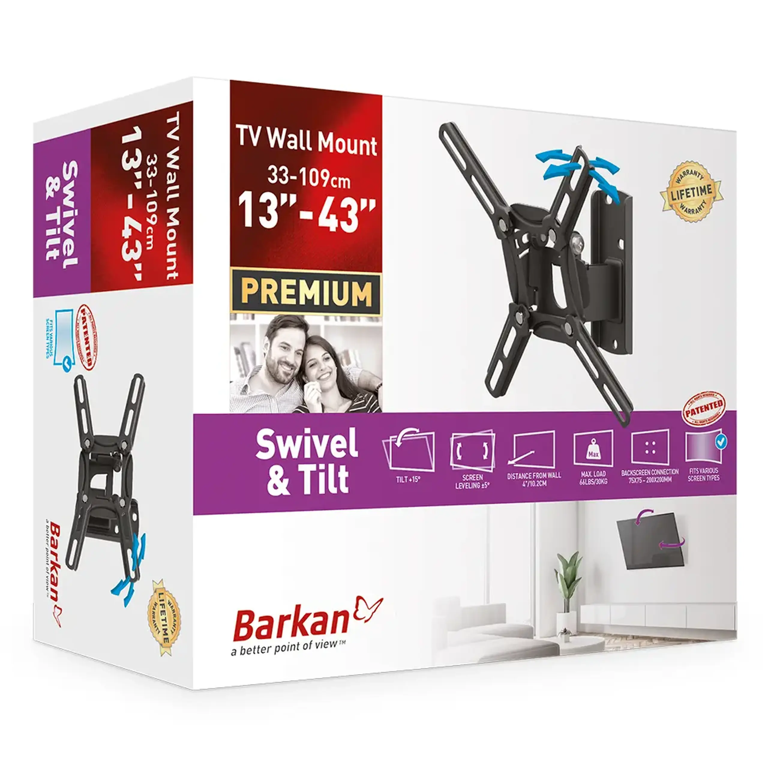 Suport TV de perete BARKAN 2200, Negru