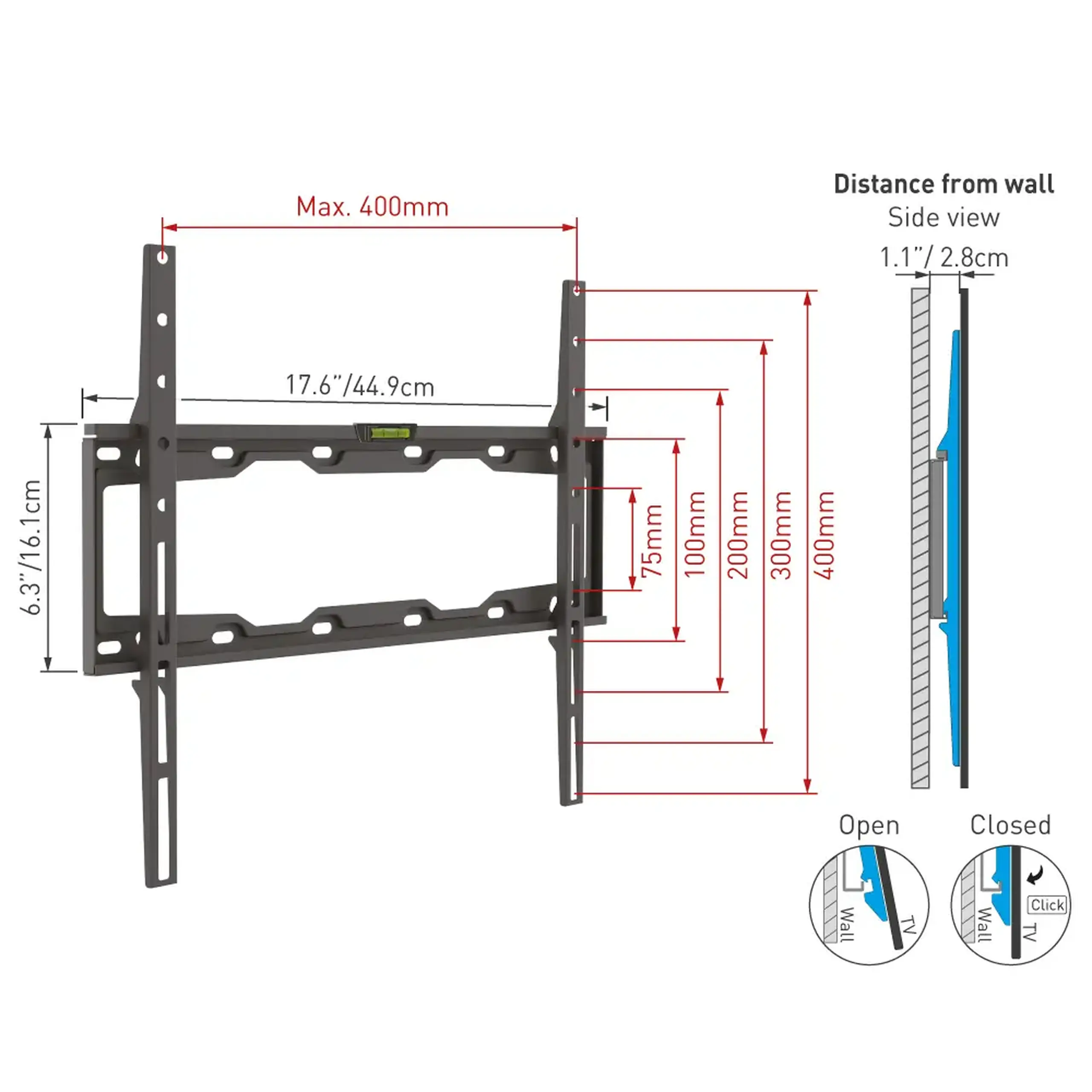 Suport fixat pe perete BARKAN E302+, Negru