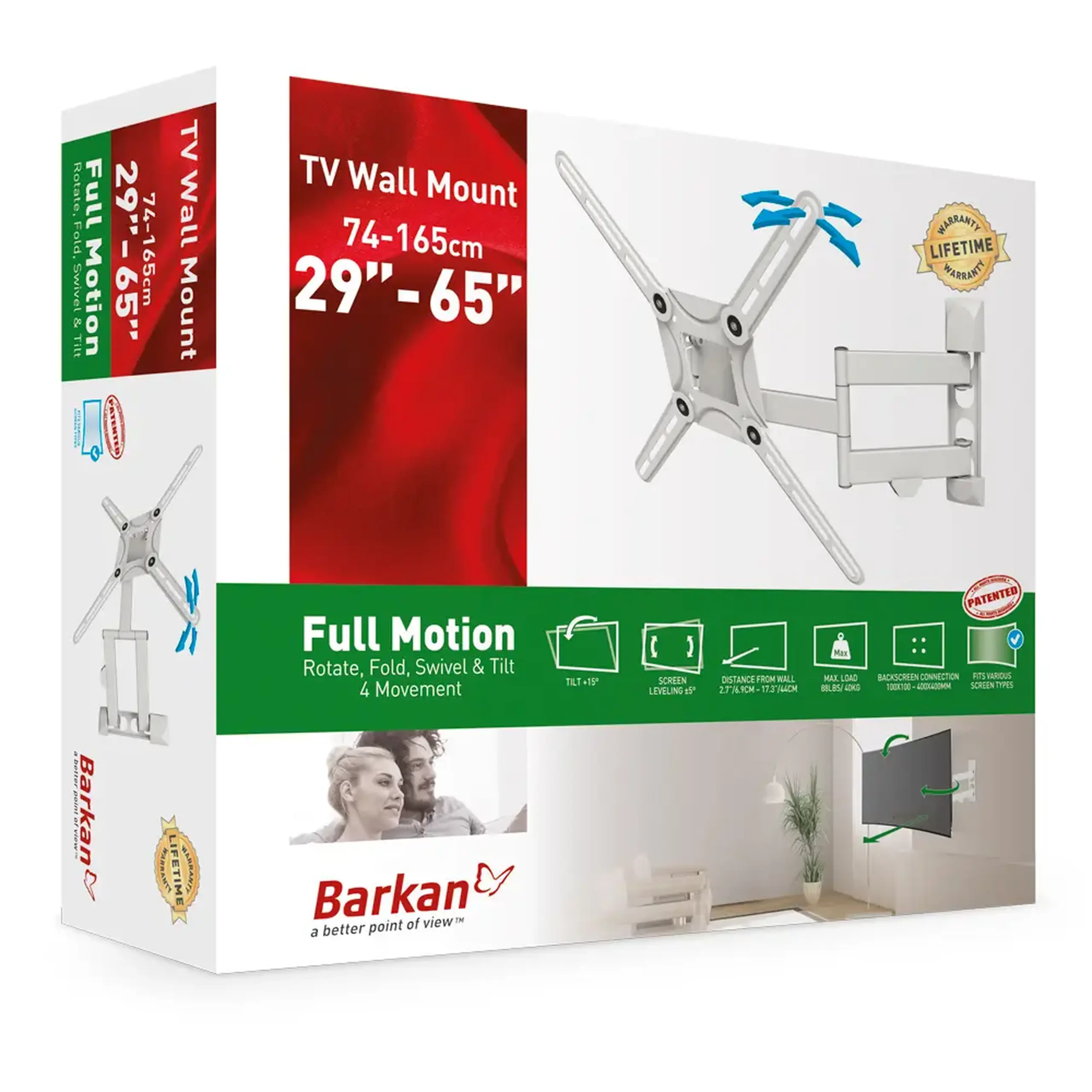 Suport TV de perete BARKAN 3400W, Alb