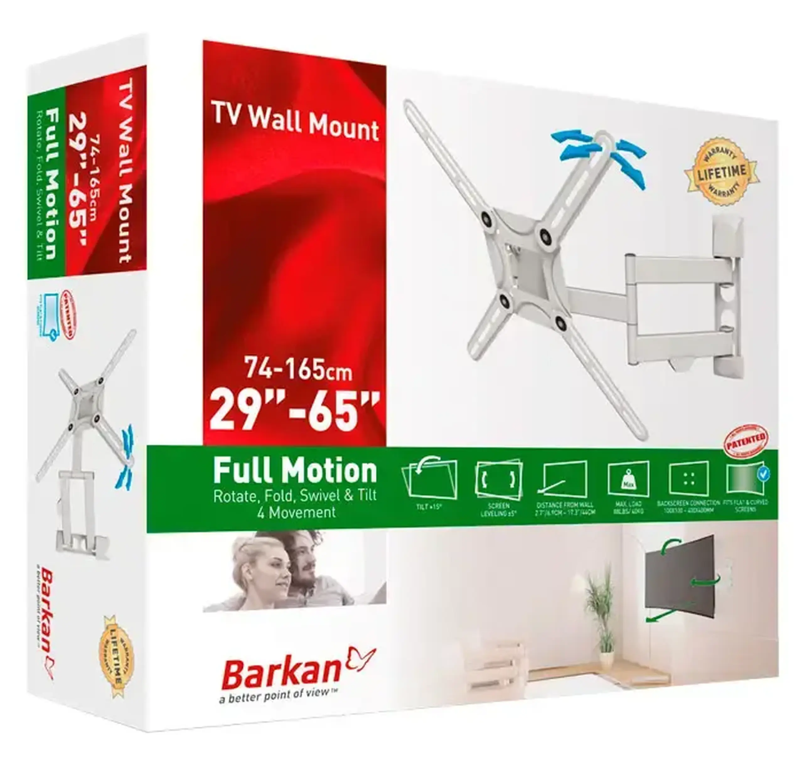 Suport TV de perete BARKAN 3400W, Alb