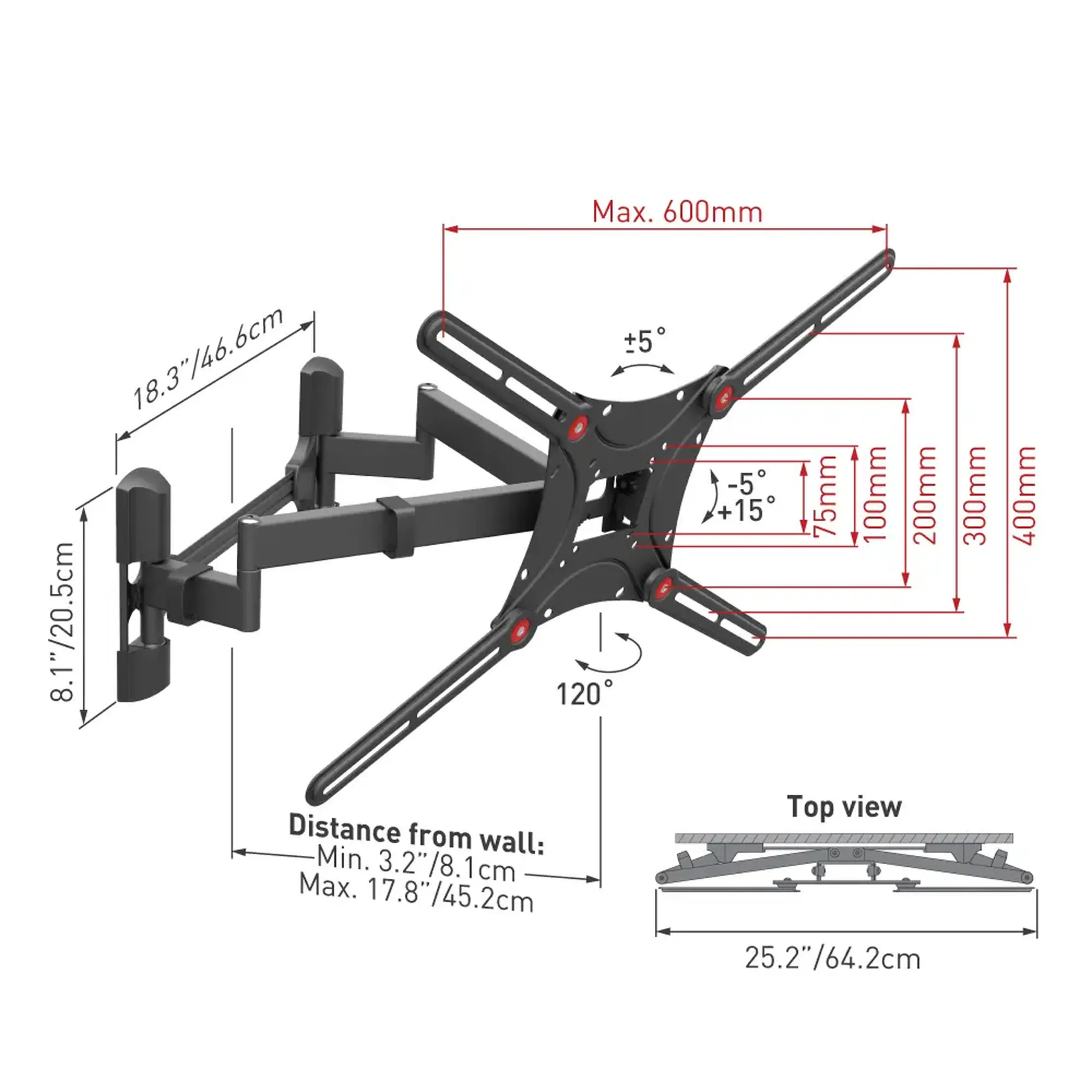 Suport TV de perete BARKAN BM464L, Negru