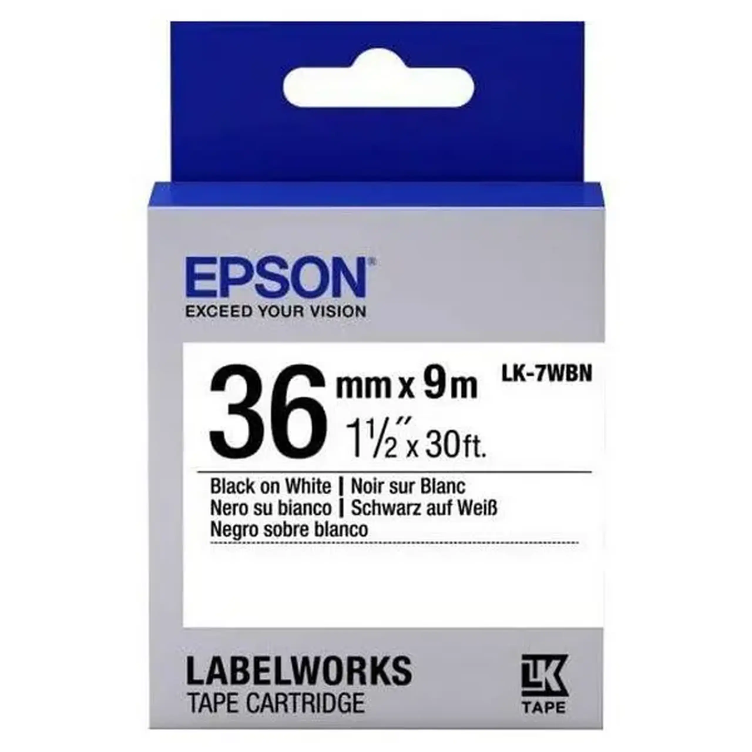 Cartuş de bandă Epson LK-7WBN, 36 mm x 9 m